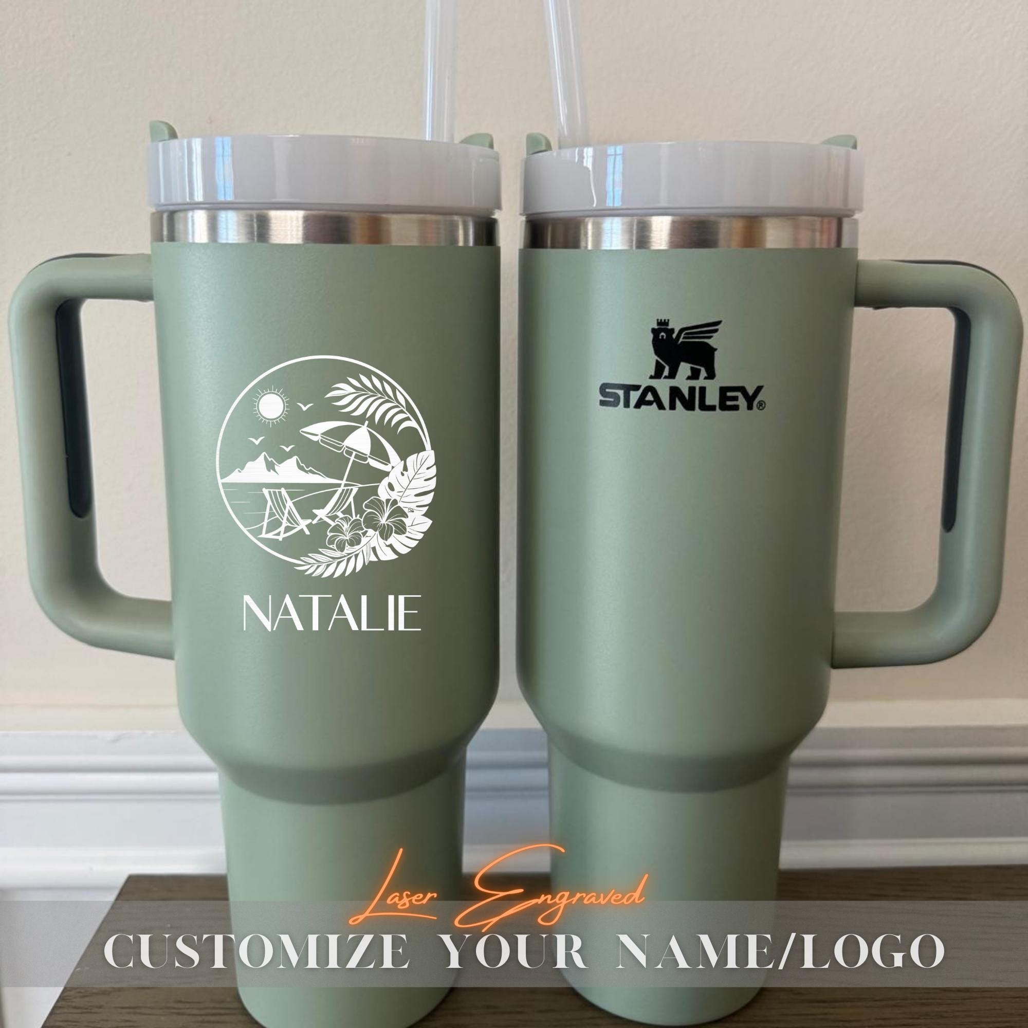 Personalized Stanley 40oz Tumbler - Laser Engraved Cup, Bachelorette Gift, Beach Trip, Summer Vacation, Custom Name Travel Mug