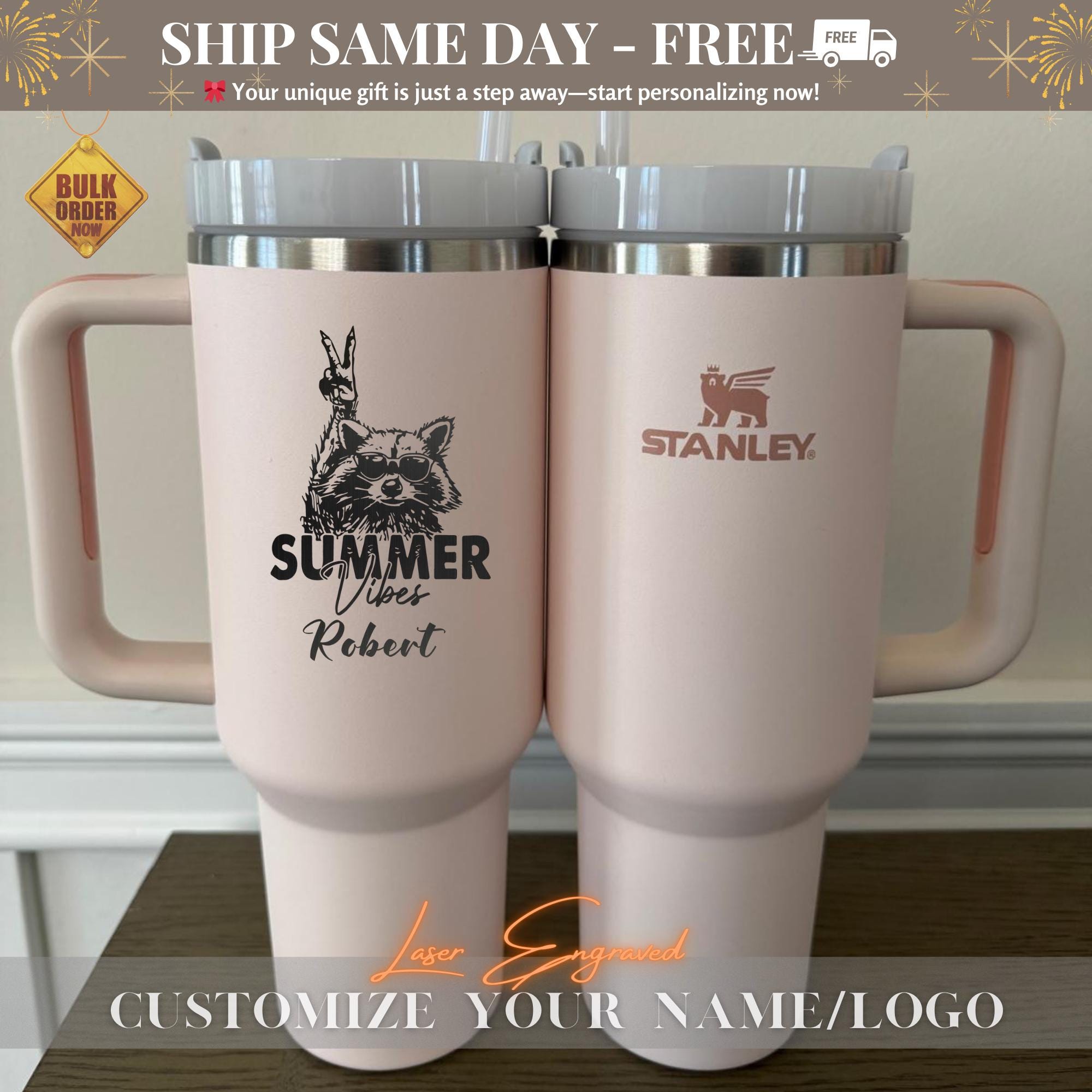 Personalized Stanley Quencher 40oz Tumbler - Laser Engraved Summer Cup, Beach Gift for Women, Bridesmaid Gift, Nurse Gift, Custom Stanley
