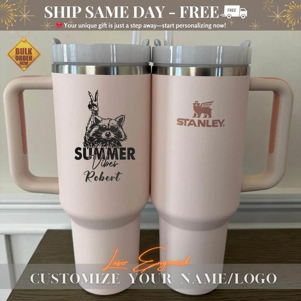 Personalized Stanley Quencher 40oz Tumbler - Laser Engraved Summer Cup, Beach Gift for Women, Bridesmaid Gift, Nurse Gift, Custom Stanley