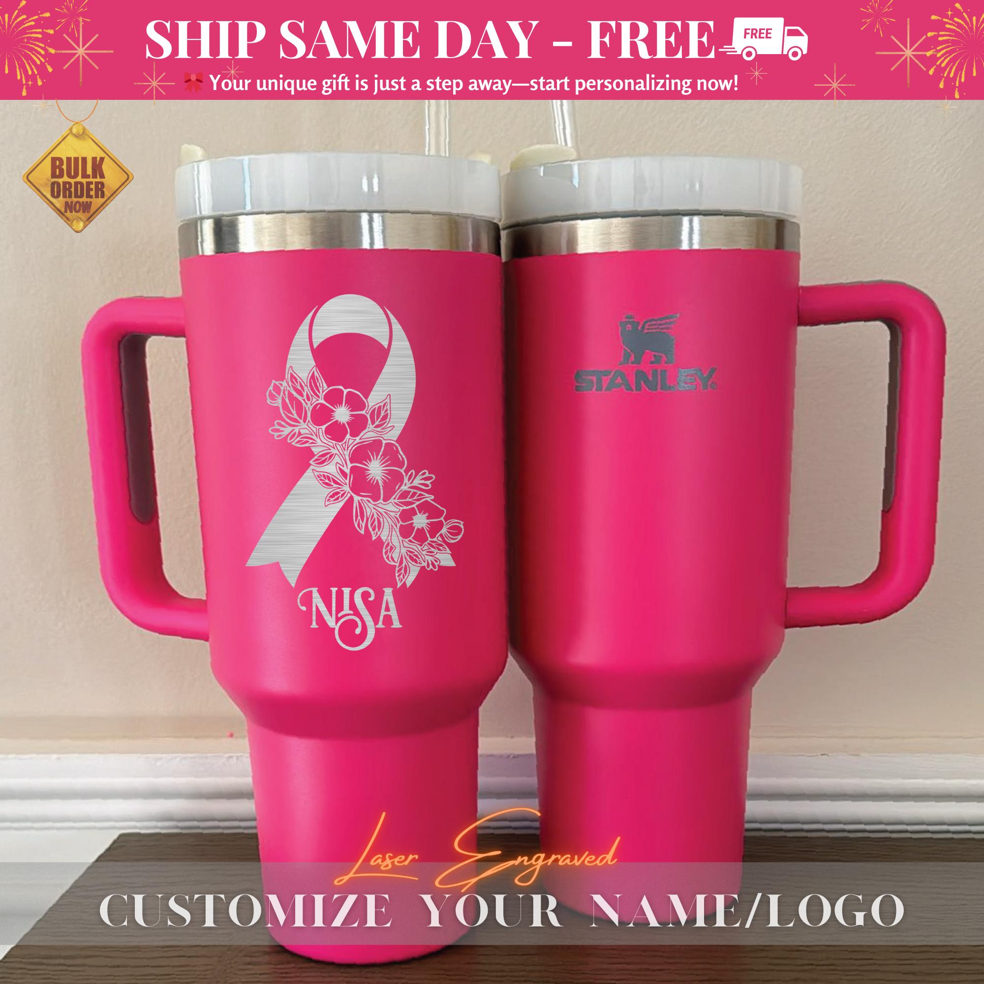 Breast Cancer Awareness Personalized Stanley 40oz Tumbler Cup, Custom Pink Ribbon Gift, Engraved Tumbler, Support Survivors, Limited Edition