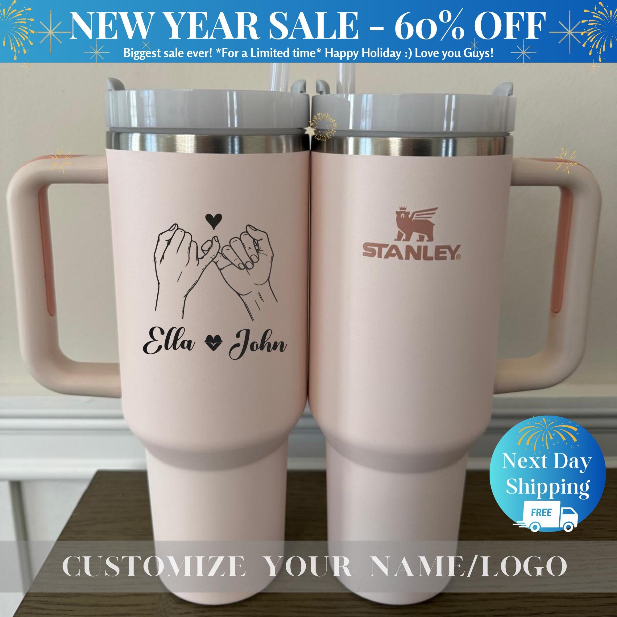 Valentine's Day Personalized Stanley 40oz Cup for Couples, Love, Engagement, Wedding Gift, Custom Friends Name Mug, Unique Couple Gift Idea