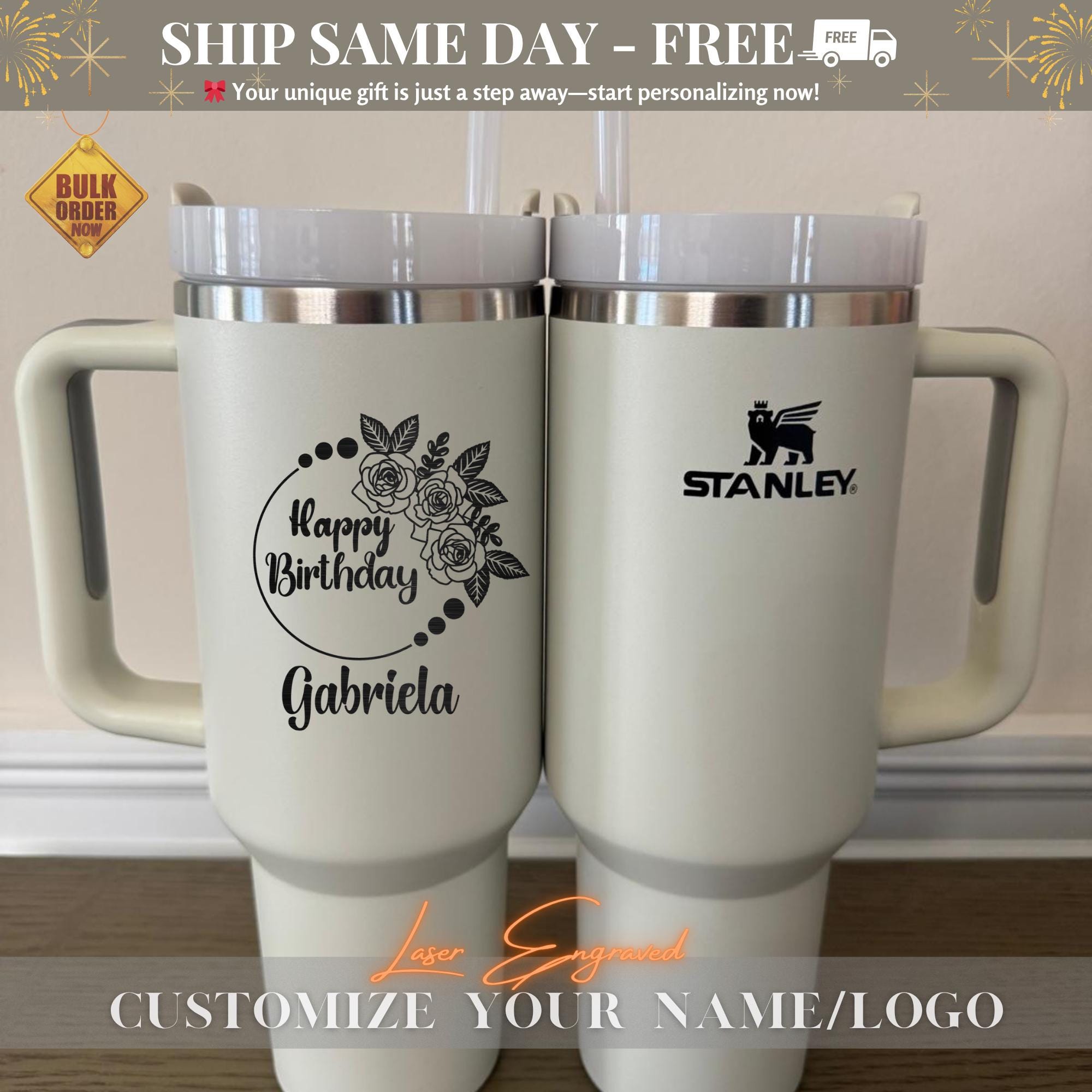 Custom Stanley 40oz Insulated Tumbler with Name - Wedding Party Gifts - Bridesmaid Birthday Water Cup, Gift for Him, Bachelorette Party