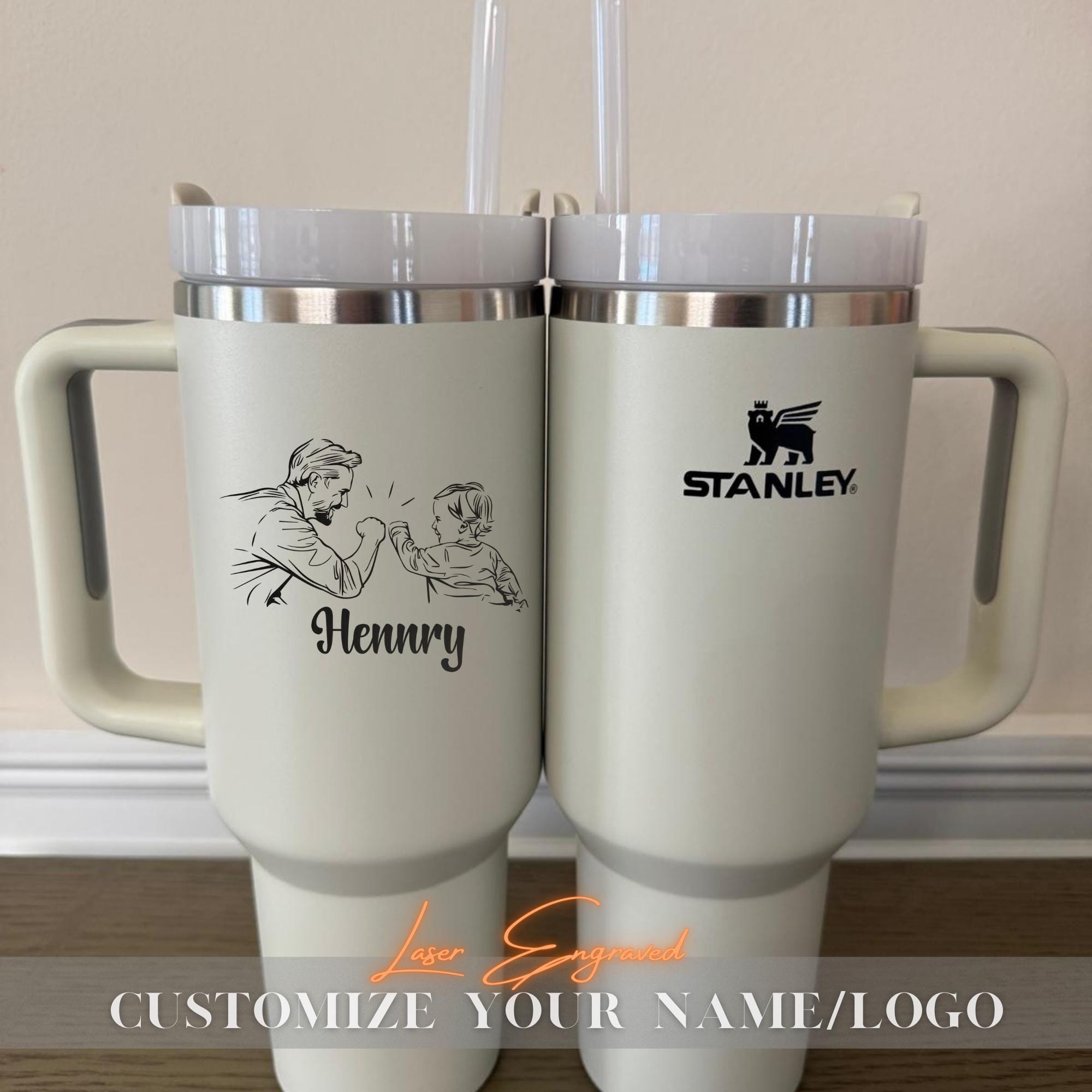 Dad Fist Bump Kids Names Tumbler, Father's Day Gift for Daddy, Tumbler Laser Engraved 40oz Stainless Steel Cup, Personalised Tumbler for Dad