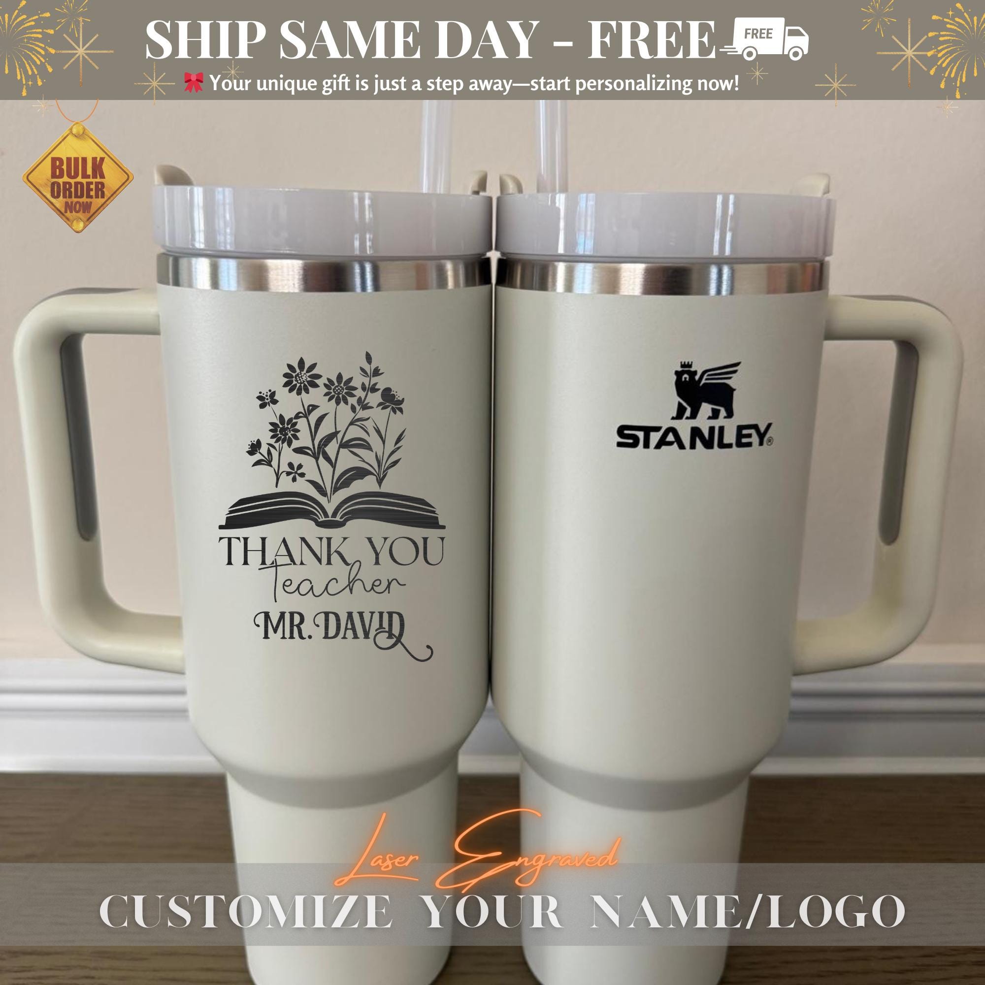 Personalized Stanley 40oz tumbler gift for teachers - Custom teacher Stanley Cup with name - Best teacher gift Laser engraved Stanley Mug