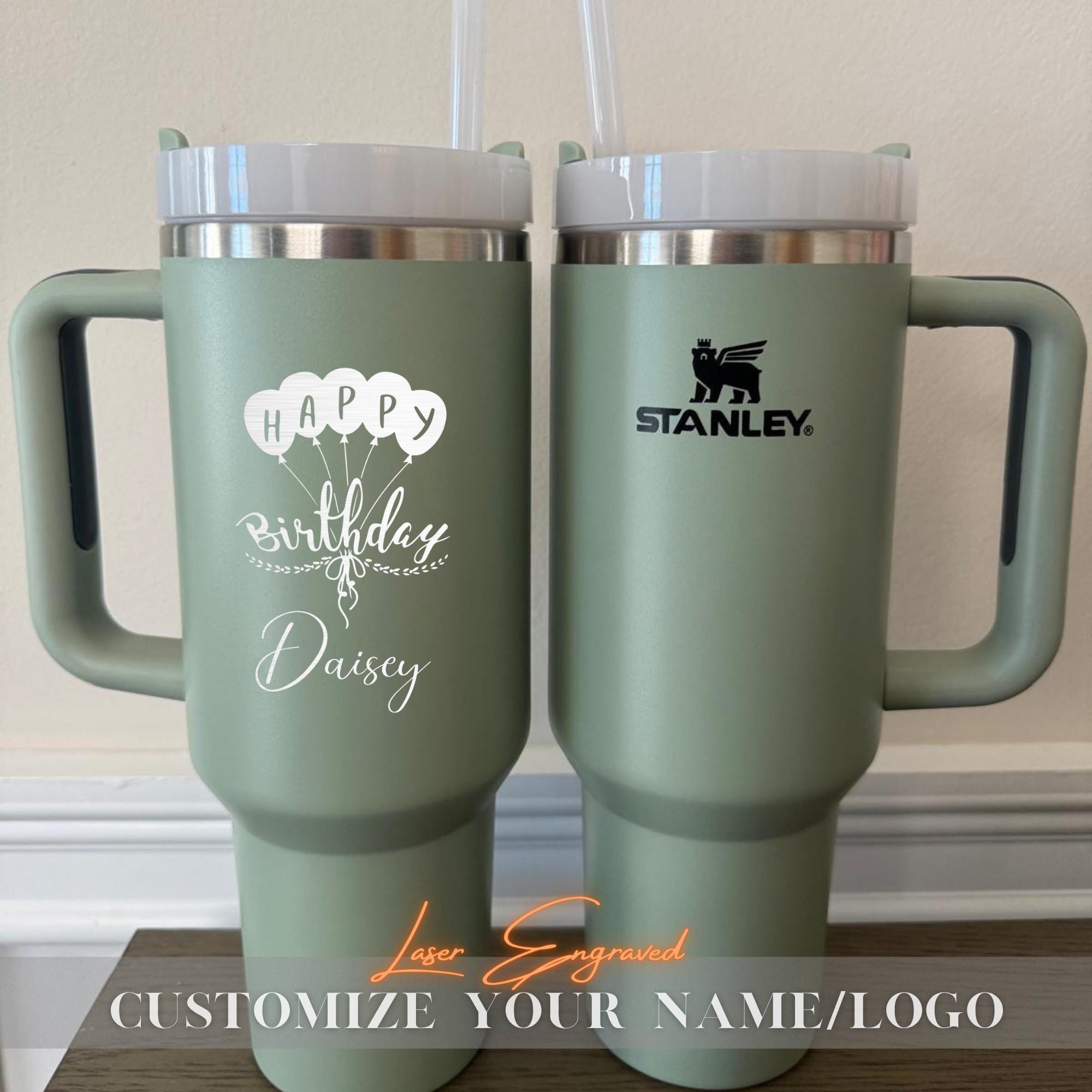Happy Birthday Personalized Stanley 40oz Tumbler, Custom Engraved Tumblers, Bridesmaid Proposal Gift, Gifts for Her, Insulated Travel Mug