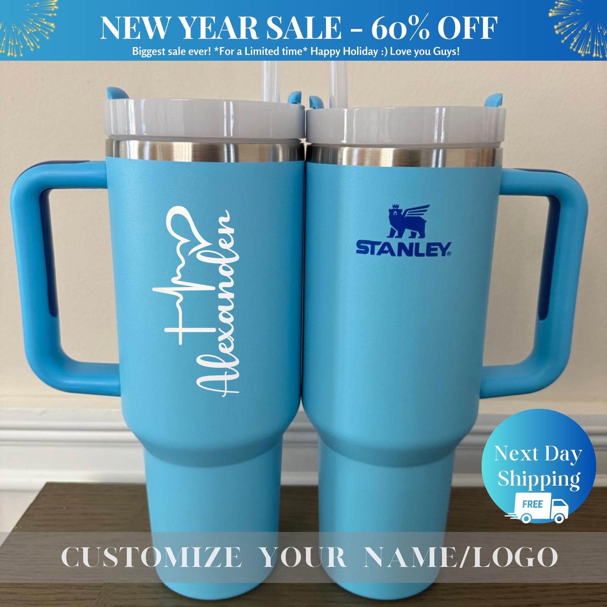 Personalized Stanely 40oz Tumbler with Handle & Straw, Custom Engraved Cup, Travel Mug, Wedding Anniversary Gifts for Her Him Women mom dad