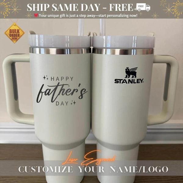 Custom Stanley 40oz Tumbler Cup for Dad | Happy Father’s Day Engraved Gift | Personalized Stanley Cup with Name, Dad & Mom Gift Idea