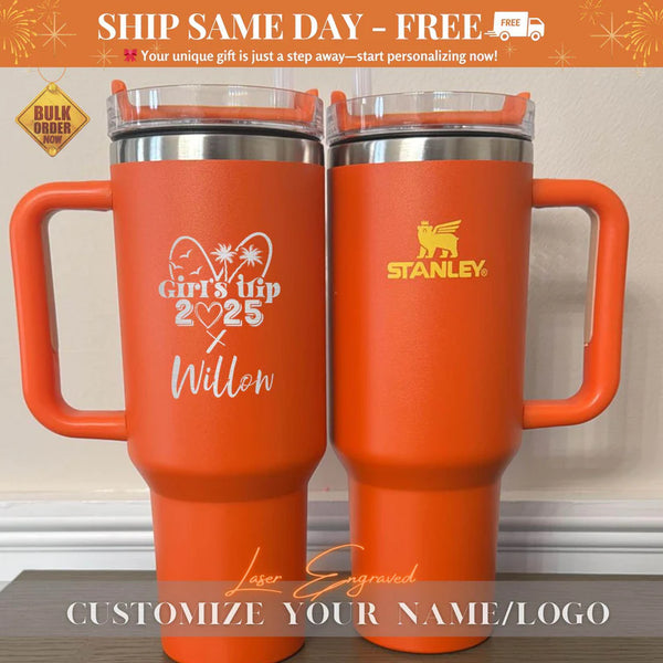 Personalized Stanley Quencher 40oz Tumbler - Girls Trip 2025 Gifts, Bachelorette Party, Laser Engraved Cup, Summer Vacation Gift for Her