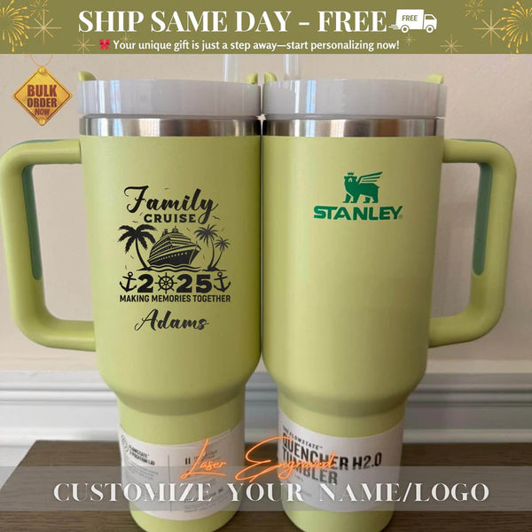 Personalized Stanley 40oz Tumbler - Family Vacation 2025 Gift - Laser Engraved Name - Cruise, Beach, Ship Party Gift - Weekend Party Gift