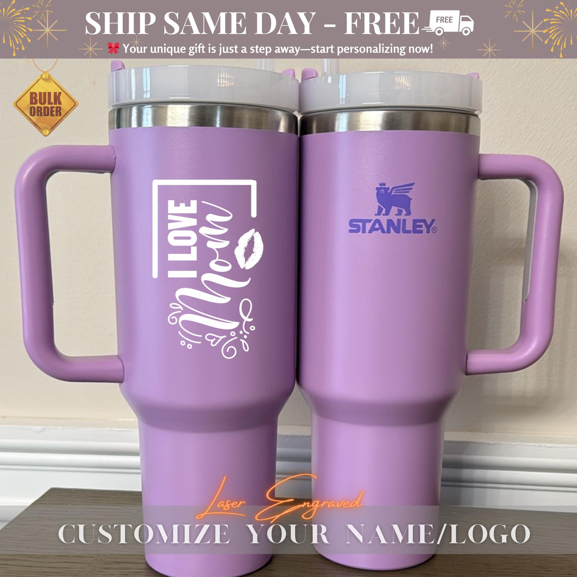 Stanley 40oz Tumbler For Mothers Day Gift, Custom STANLEY Cup, Tumbler with Handle, I Love Mom Personalized Engraved Stanley 40oz Mug