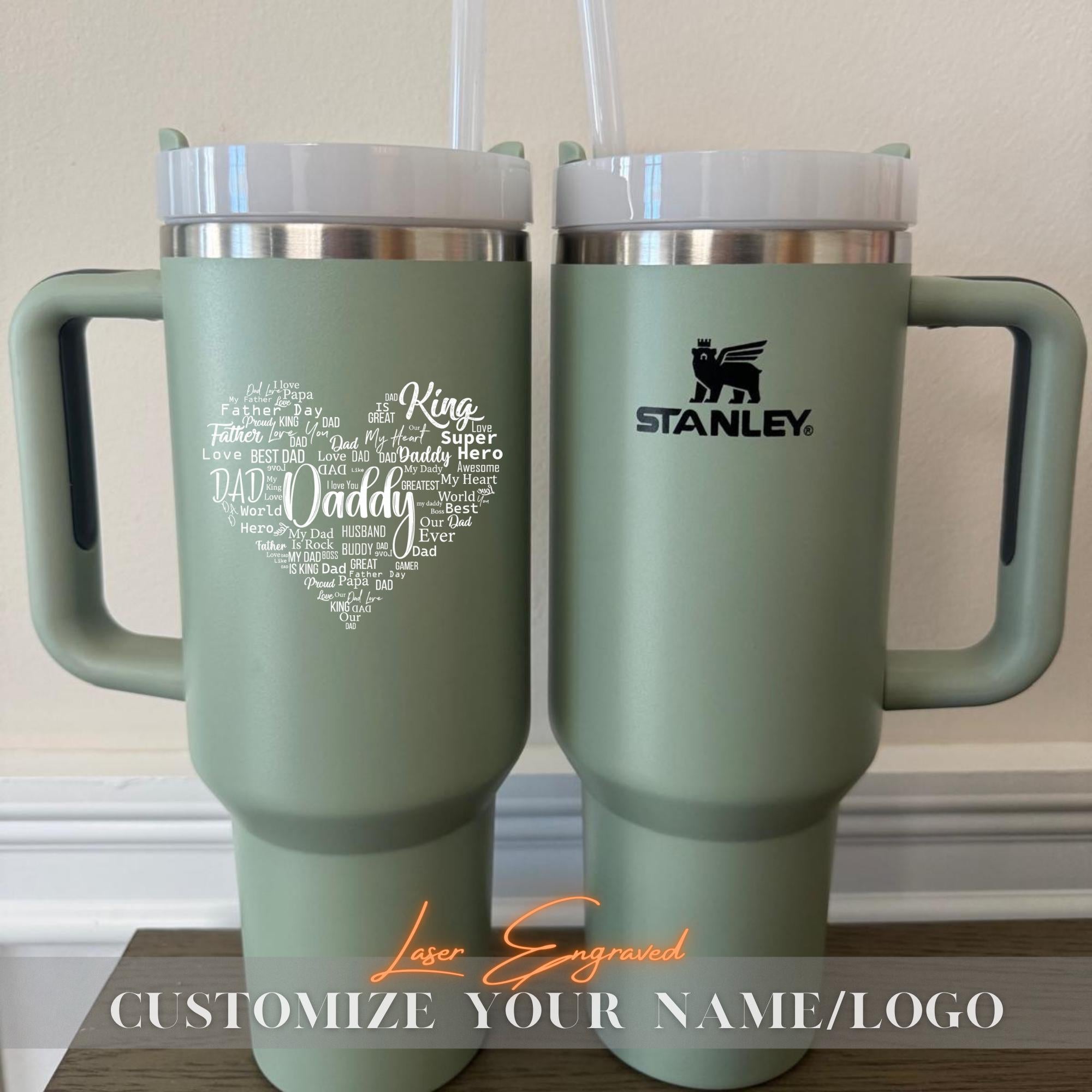 Personalized Stanley Tumbler 40oz - Engraved Dad Gift for Mothers Day, Custom Daddy Cup with Name, Fathers Day Present, Insulated Travel Mug