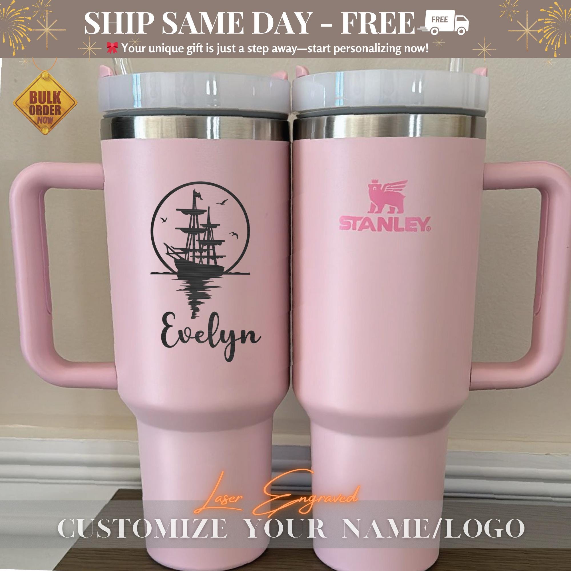 Personalized Stanley 40oz Tumbler Cup - Custom Name Engraved - Cruise & Beach Party Gifts - Laser Engraved Stanley Cup  - Beach Tumbler Gift