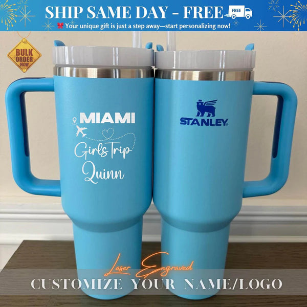 Personalized Stanley Tumbler 40oz - Laser Engraved Name - Girls Trip 2025 Gift, Bridesmaid Cup, Summer Vacation Travel Mug, Bachelorette Cup