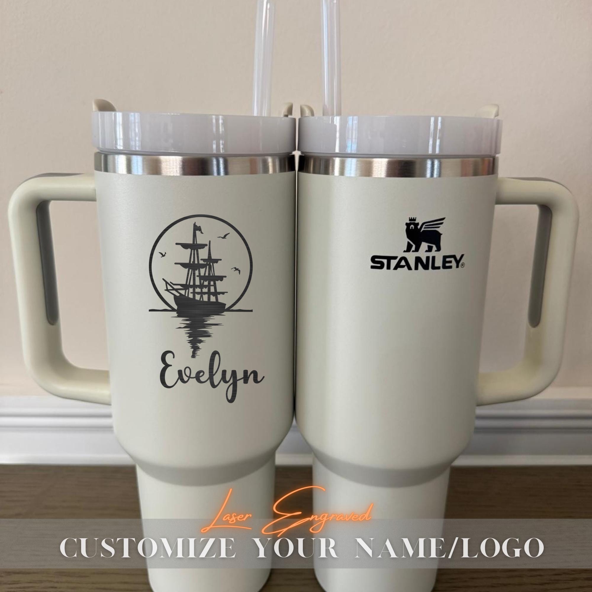 Personalized Stanley 40oz Tumbler Cup - Custom Name Engraved - Cruise & Beach Party Gifts - Laser Engraved Stanley Cup  - Beach Tumbler Gift