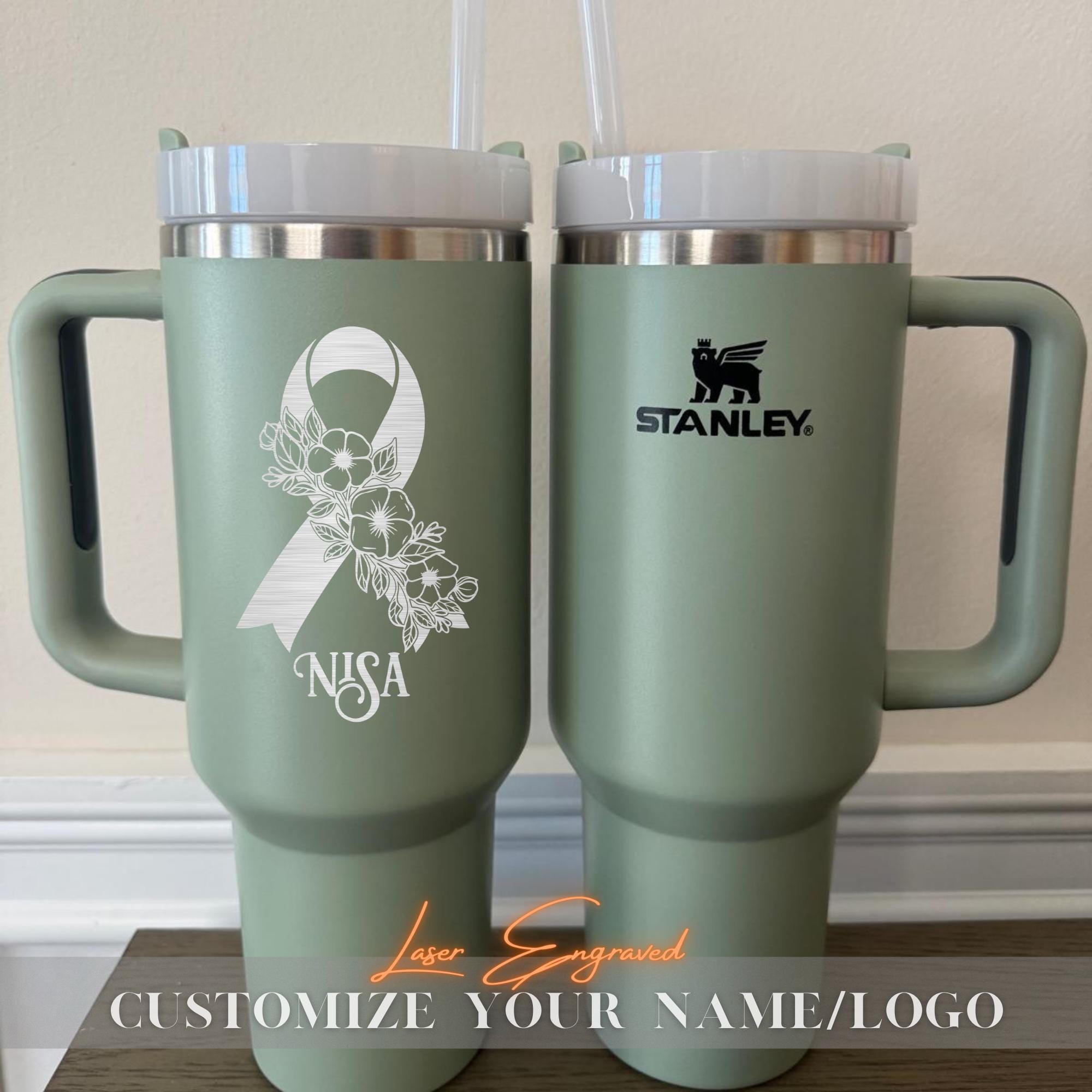 Breast Cancer Awareness Personalized Stanley 40oz Tumbler Cup, Custom Pink Ribbon Gift, Engraved Tumbler, Support Survivors, Limited Edition
