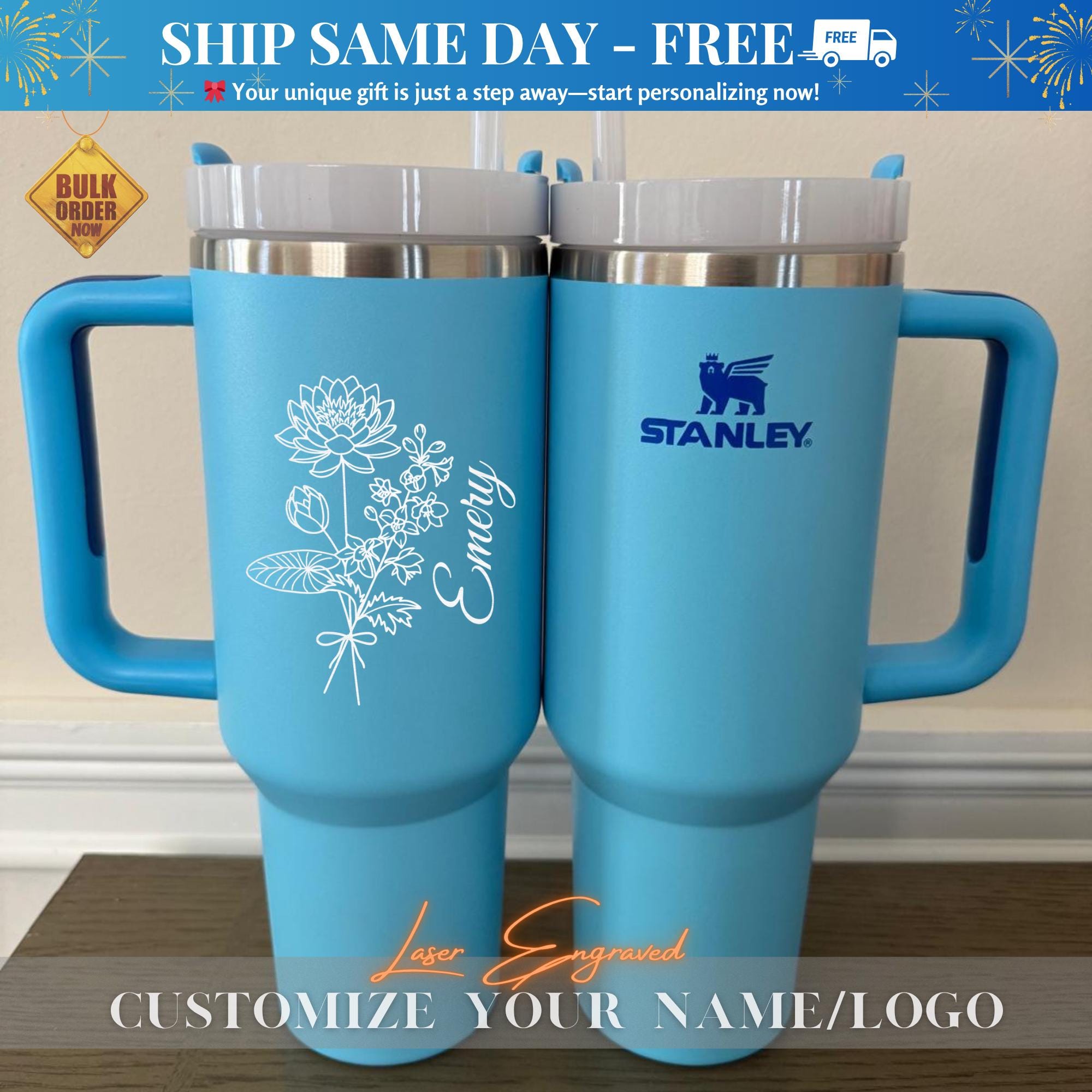 40oz Stanley Tumbler Personalized - Birthday Gift for Mom, Dad, Sister, Brother - Engraved with Name, Date, or Message, Gift for Her, Him