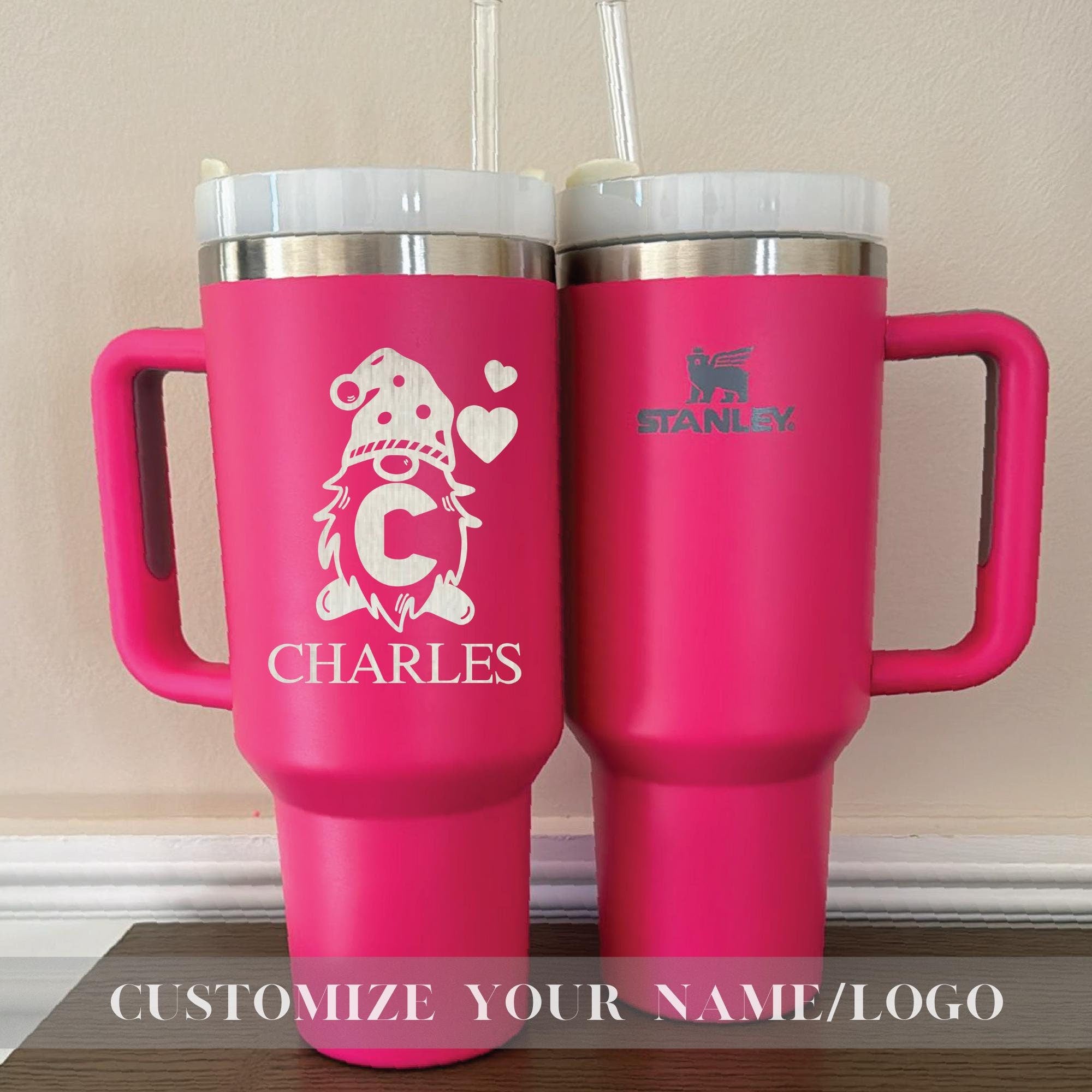 Personalized Christmas Stanley 40oz Tumbler, Antique Pink Christmas Stanley Quencher, Custom Laser Engraved Cup, Bridesmaid Gift, Travel Mug