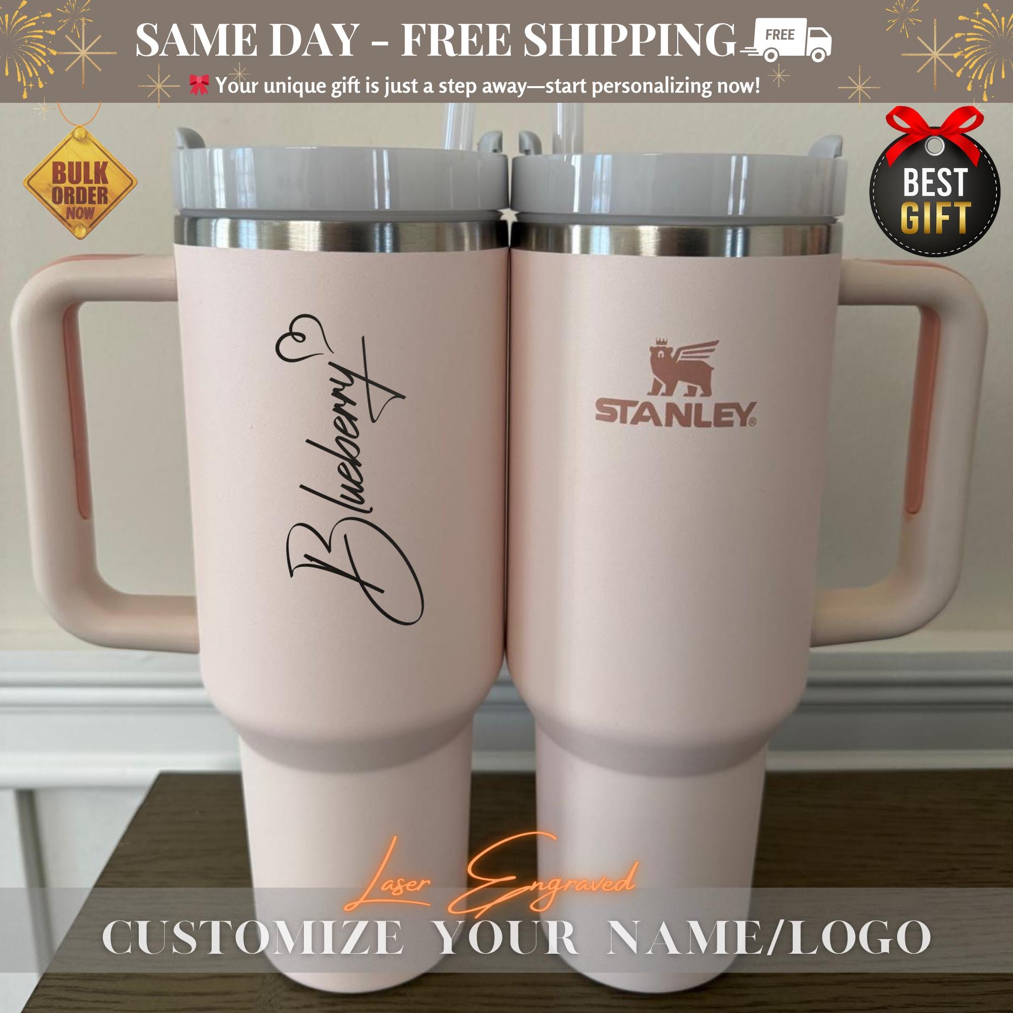 Custom Stanley 40oz Tumbler With Laser Engraved Name, Logo Engraved 40oz Tumbler, birth month flower, Gifts for Her, bridesmaid gifts