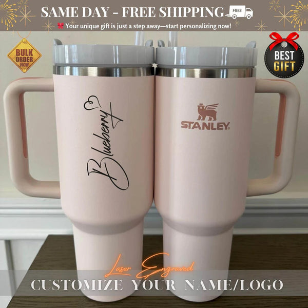Custom Stanley 40oz Tumbler With Laser Engraved Name, Logo Engraved 40oz Tumbler, birth month flower, Gifts for Her, bridesmaid gifts