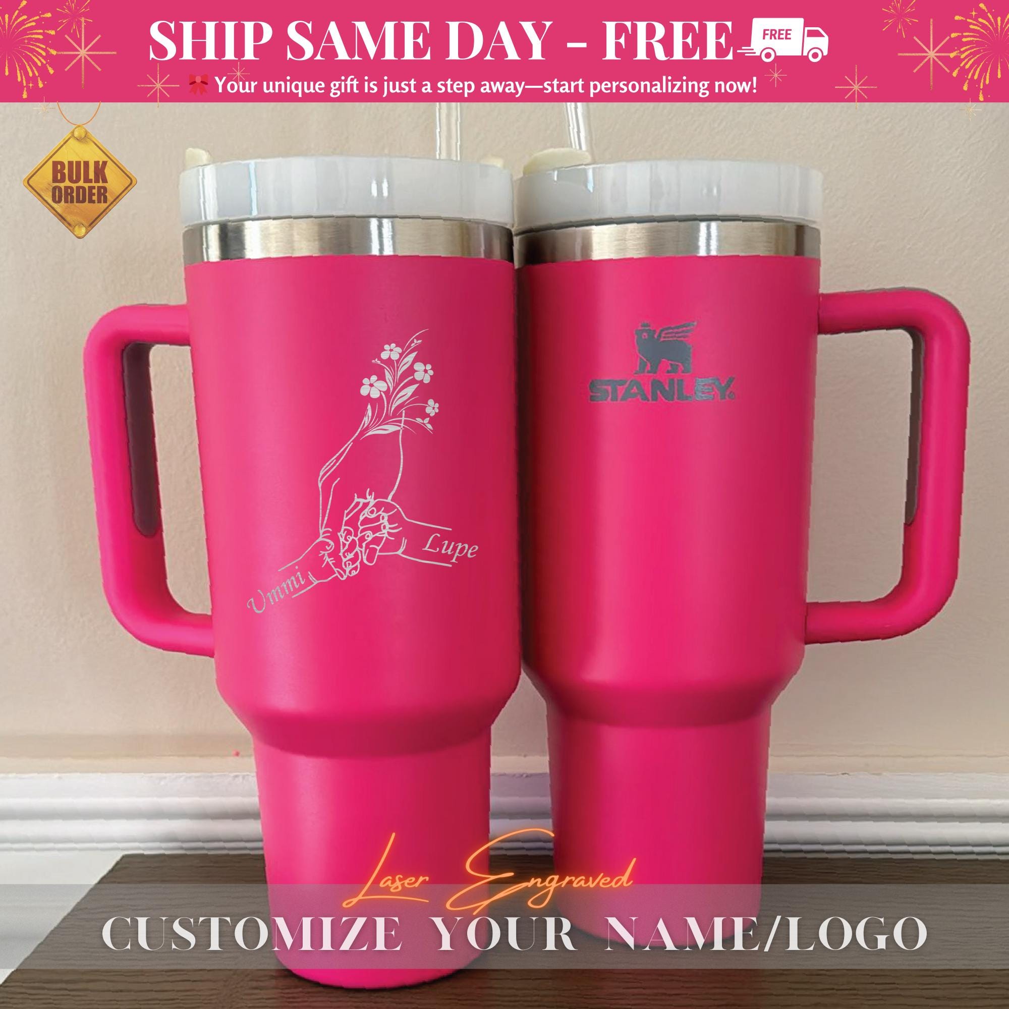 Stanley Name Engraved Laser Engraved Cup Tumbler Custom Laser Engraved Water Bottle 40 oz Quencher Name Mother mom Mum mama day Gift Idea
