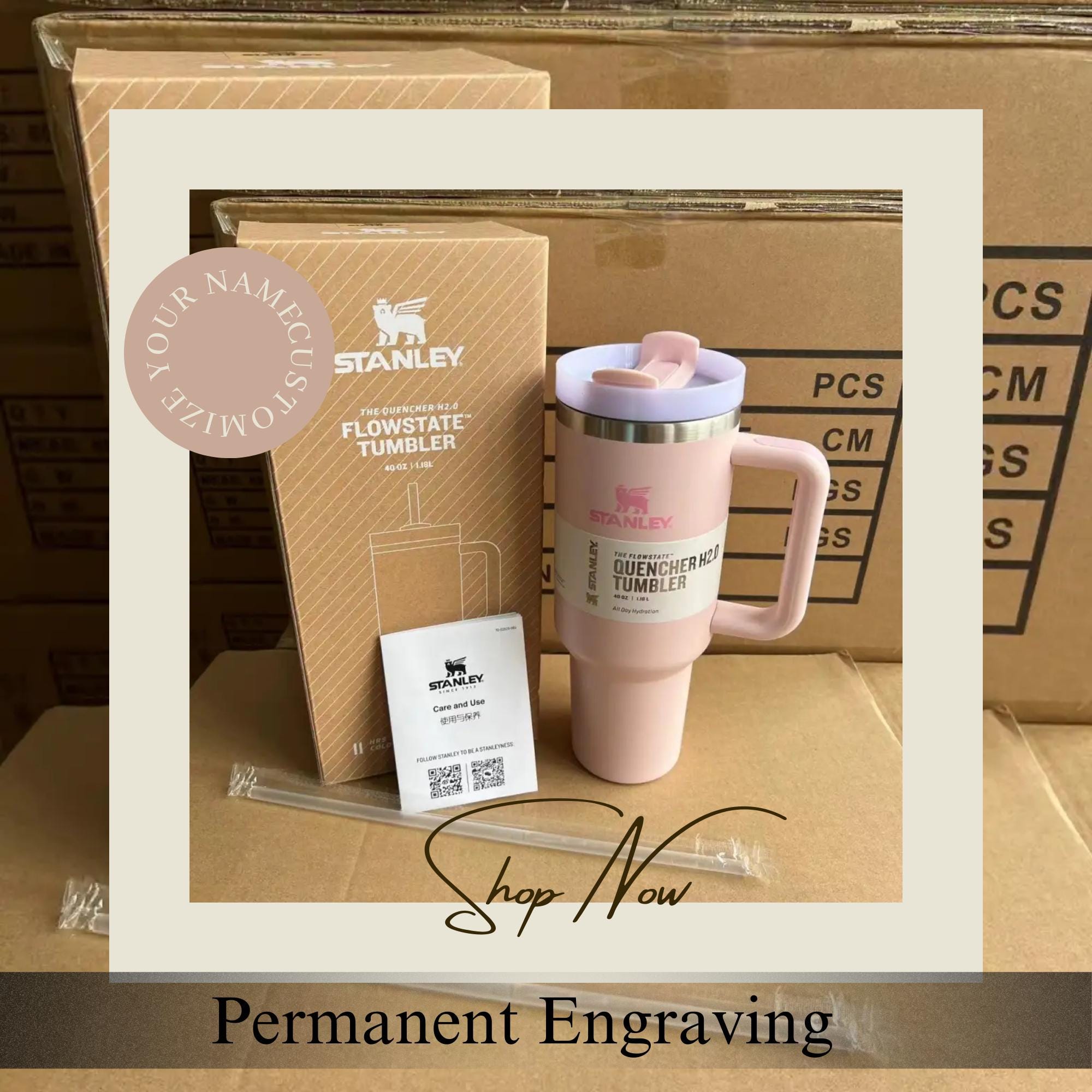 Personalized Christmas Stanley 40oz Tumbler, Antique Pink Christmas Stanley Quencher, Custom Laser Engraved Cup, Bridesmaid Gift, Travel Mug