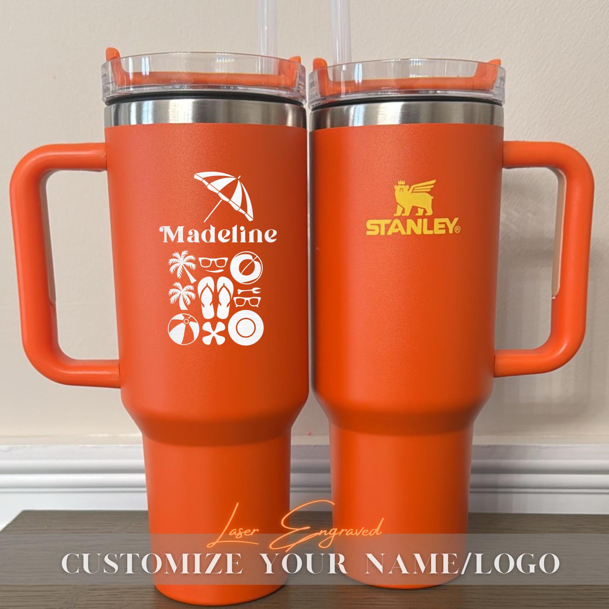 Stanley Quencher 40oz Personalized - Custom Laser Engraved Name - Summer Beach Tumbler, Teacher Gift, Lemon Design, Vacation Cup
