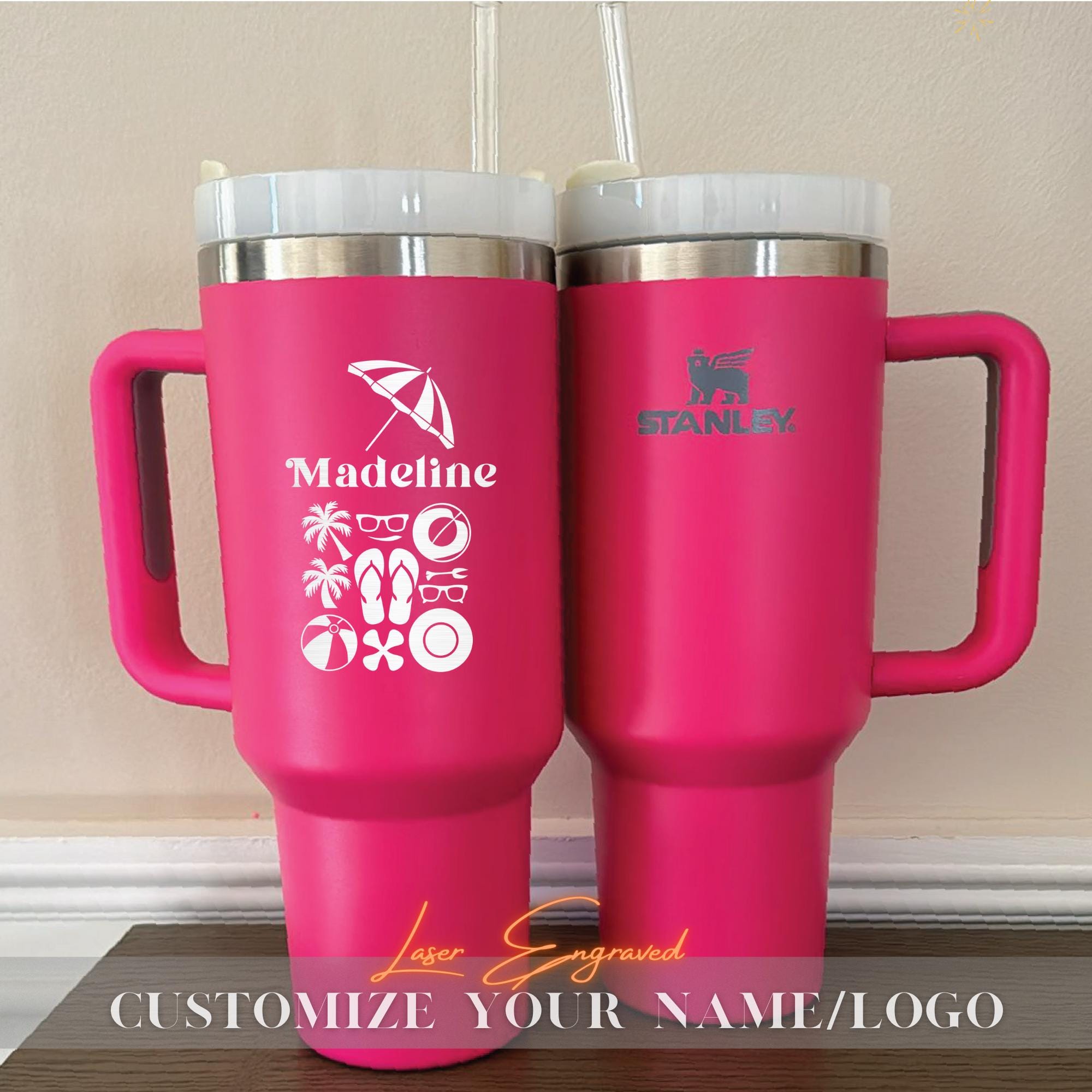 Stanley Quencher 40oz Personalized - Custom Laser Engraved Name - Summer Beach Tumbler, Teacher Gift, Lemon Design, Vacation Cup