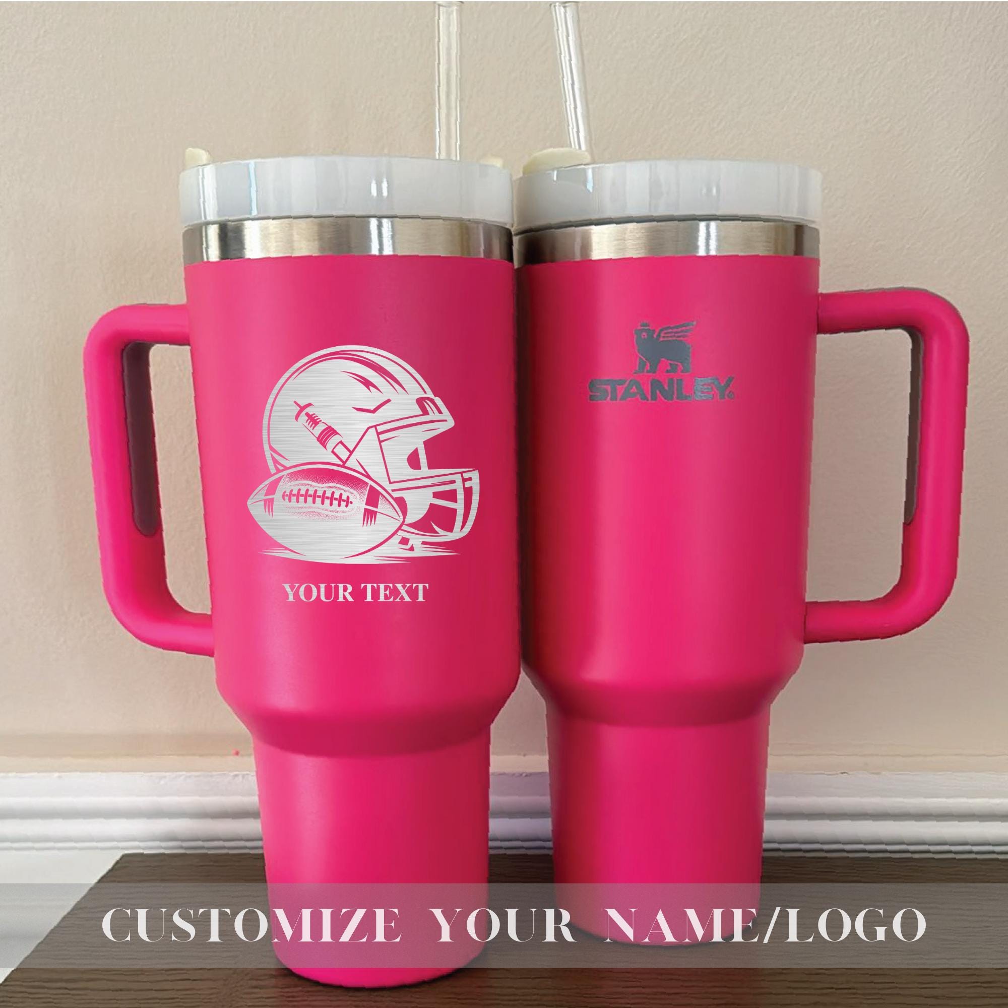 Custom Football 40oz Stanley Tumbler, Laser Engraved Stanley Cup, Add Name Number Team Logo American Football Tumbler, Personalized Tumbler