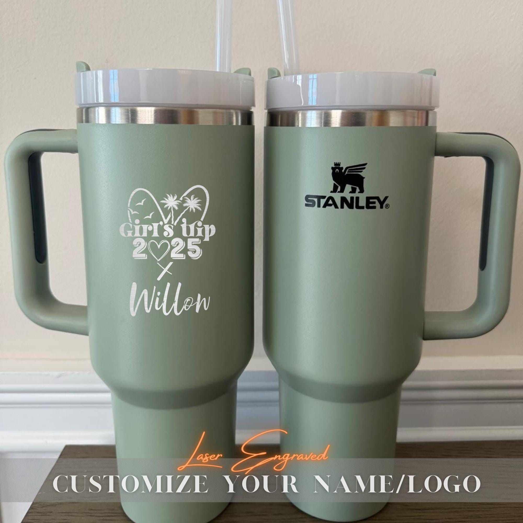 Personalized Stanley Quencher 40oz Tumbler - Girls Trip 2025 Gifts, Bachelorette Party, Laser Engraved Cup, Summer Vacation Gift for Her