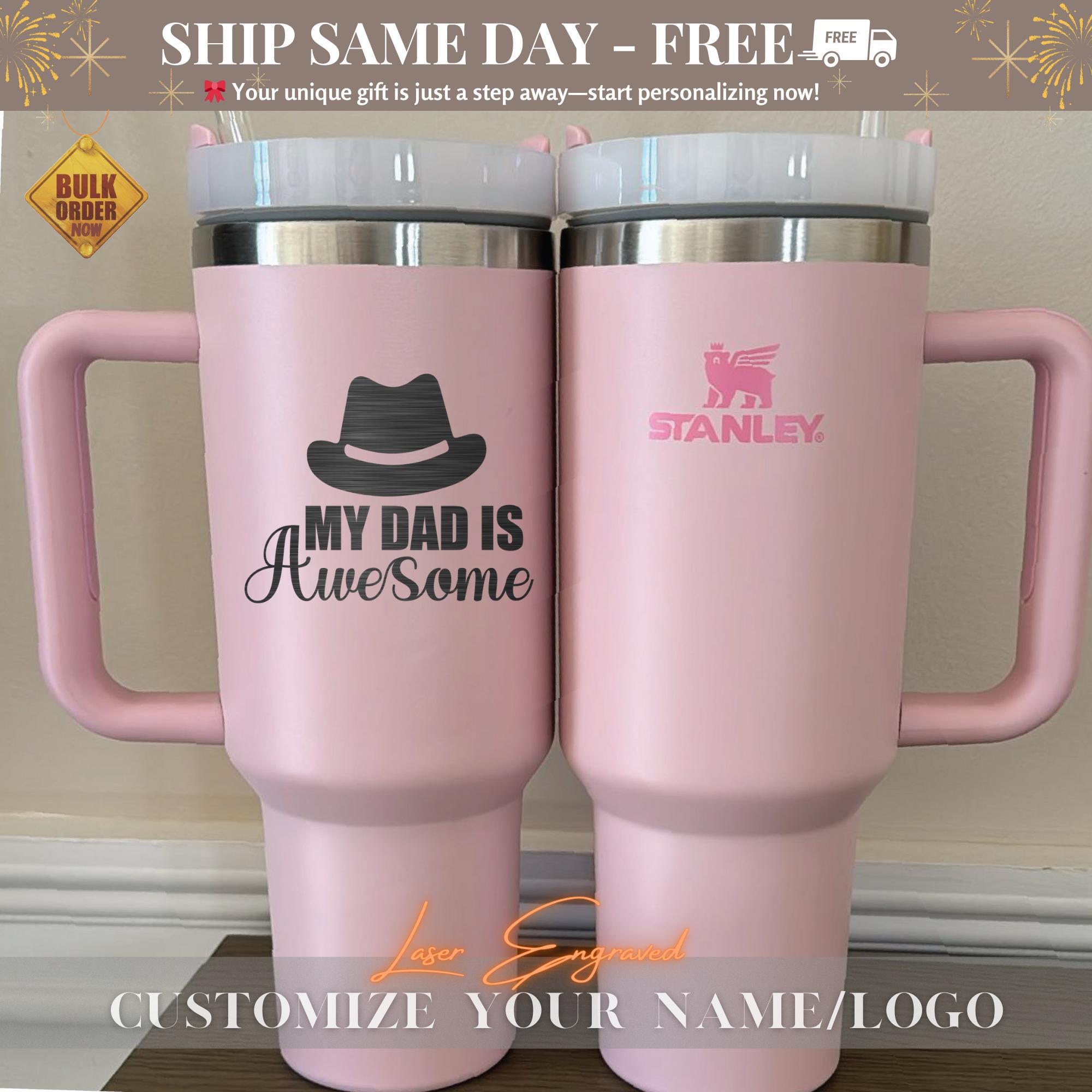 Personalized Stanley 40 oz Tumbler Cup - Custom Engraved Gift for Dad, Father's Day 2025 - Unique 'My Dad Is Awesome' - Best Dad Stanley Cup