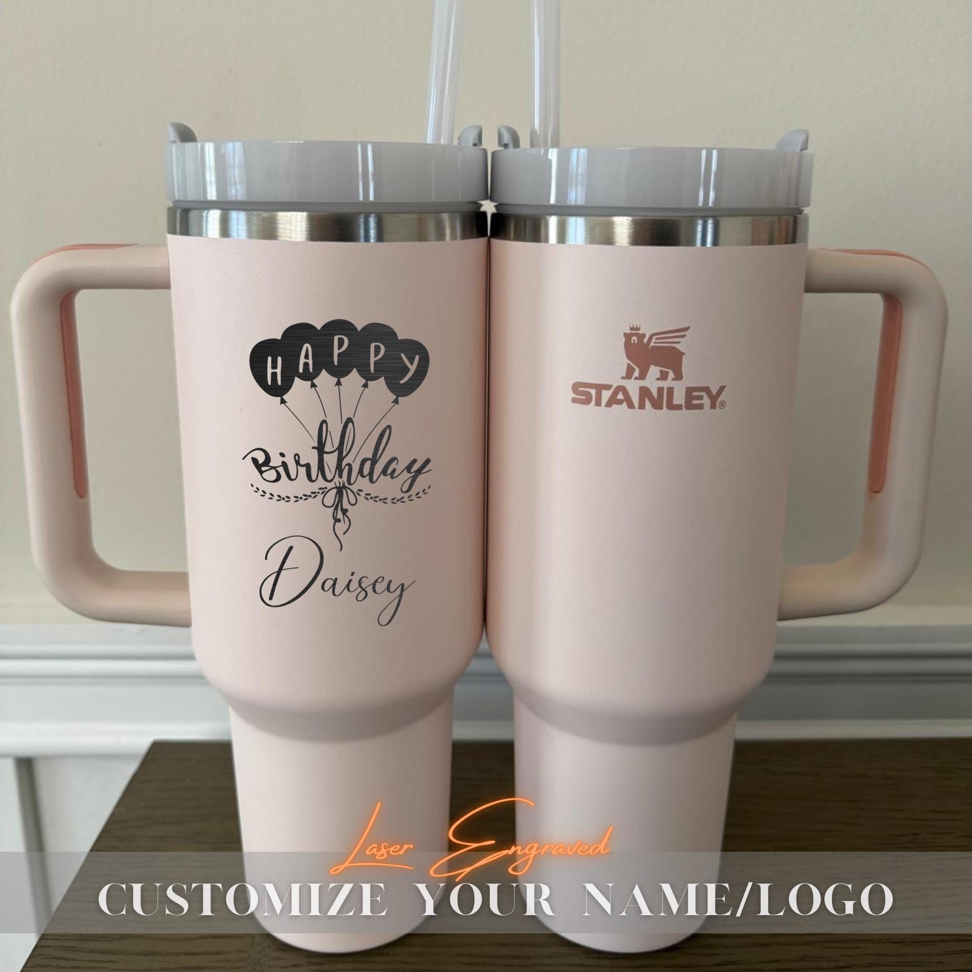 Happy Birthday Personalized Stanley 40oz Tumbler, Custom Engraved Tumblers, Bridesmaid Proposal Gift, Gifts for Her, Insulated Travel Mug