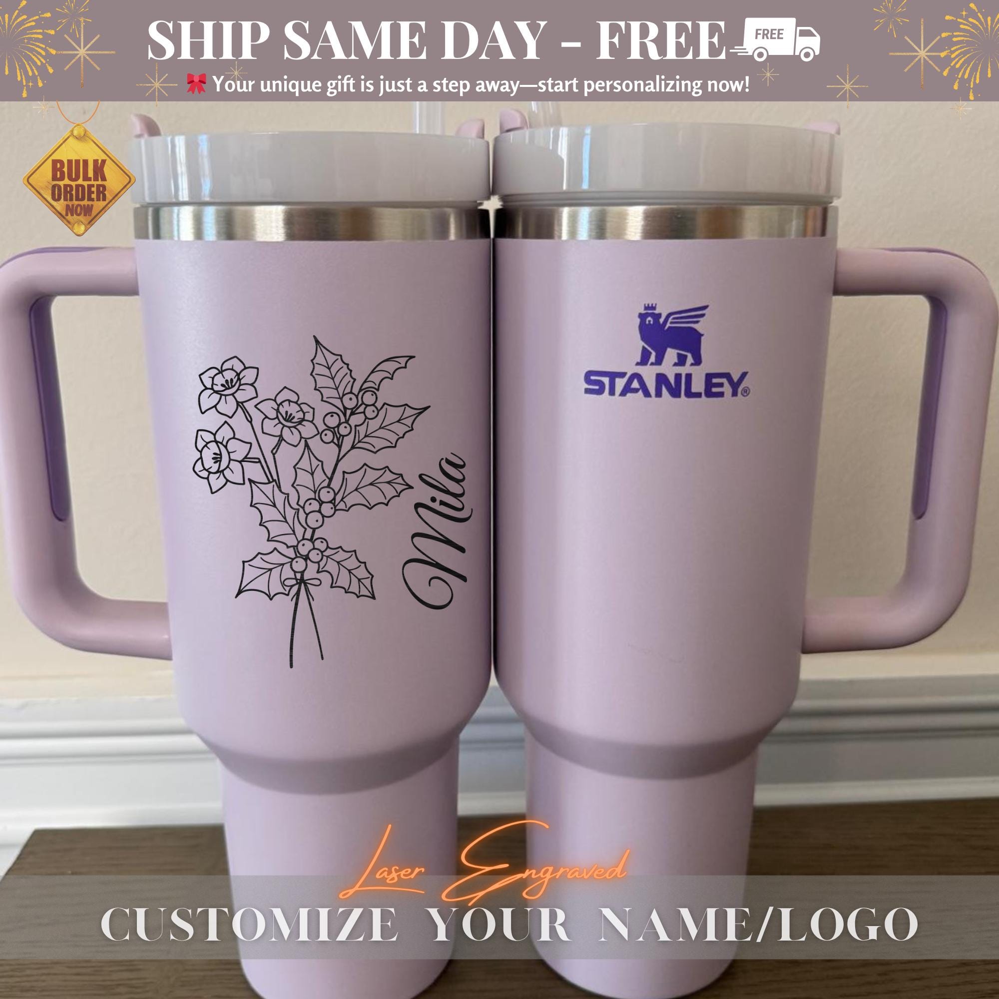 Personalized Stanley 40oz Tumbler - Custom Engraved Birthday Gift for Her, Him, Wife, Husband - 40 oz Cup with Name, Gift for Sister Brother