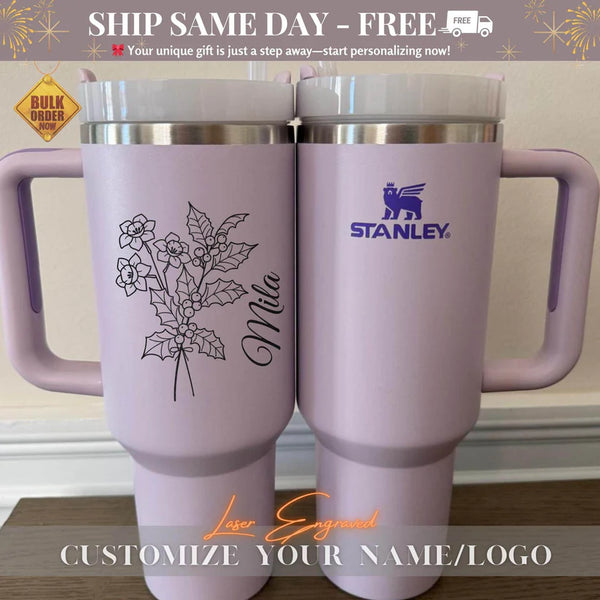 Personalized Stanley 40oz Tumbler - Custom Engraved Birthday Gift for Her, Him, Wife, Husband - 40 oz Cup with Name, Gift for Sister Brother