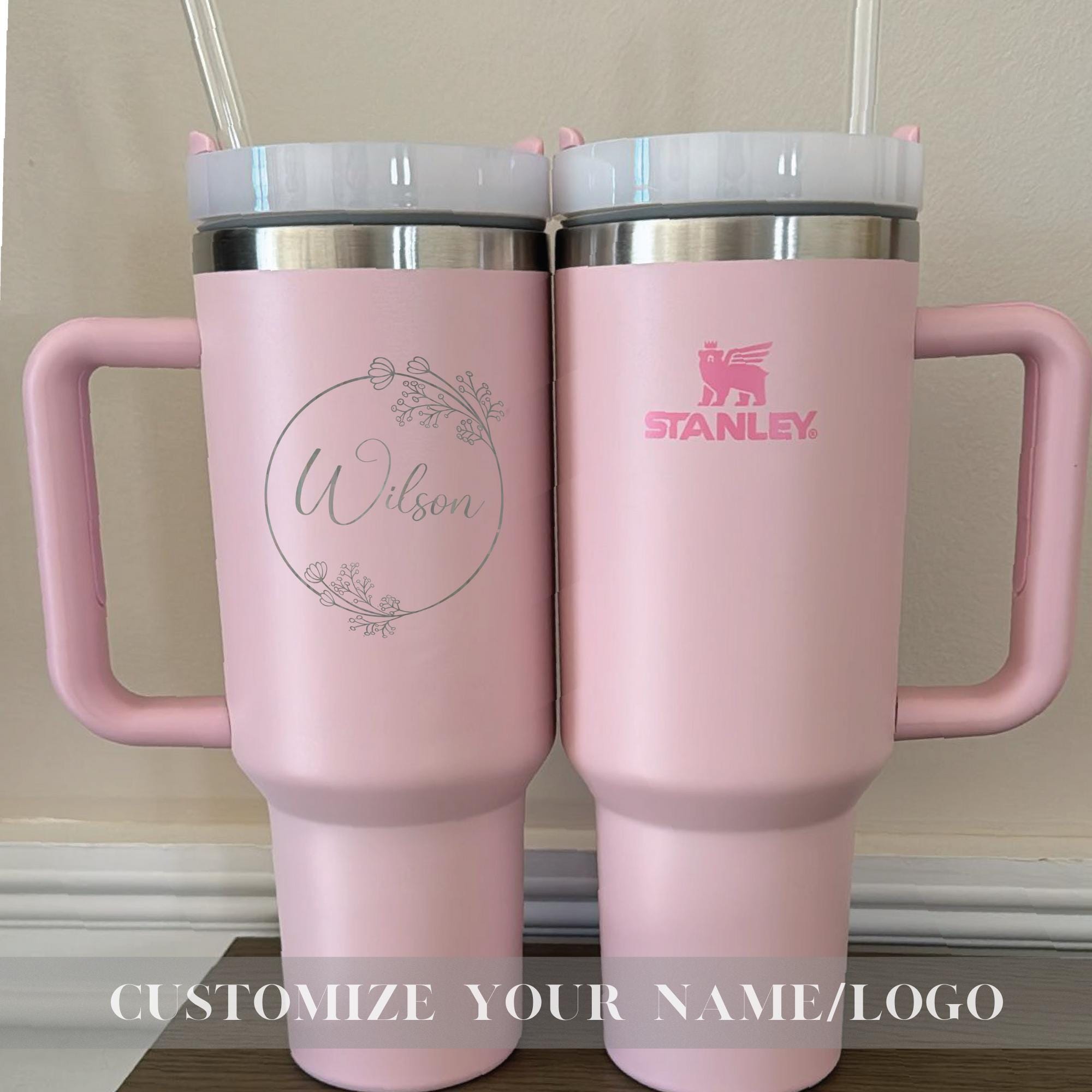 Personalized Stanley Cup, Custom Engraved Tumblers, Birth Month Flower, Custom Logo Tumbler, Gifts for Her, 40oz Quencher