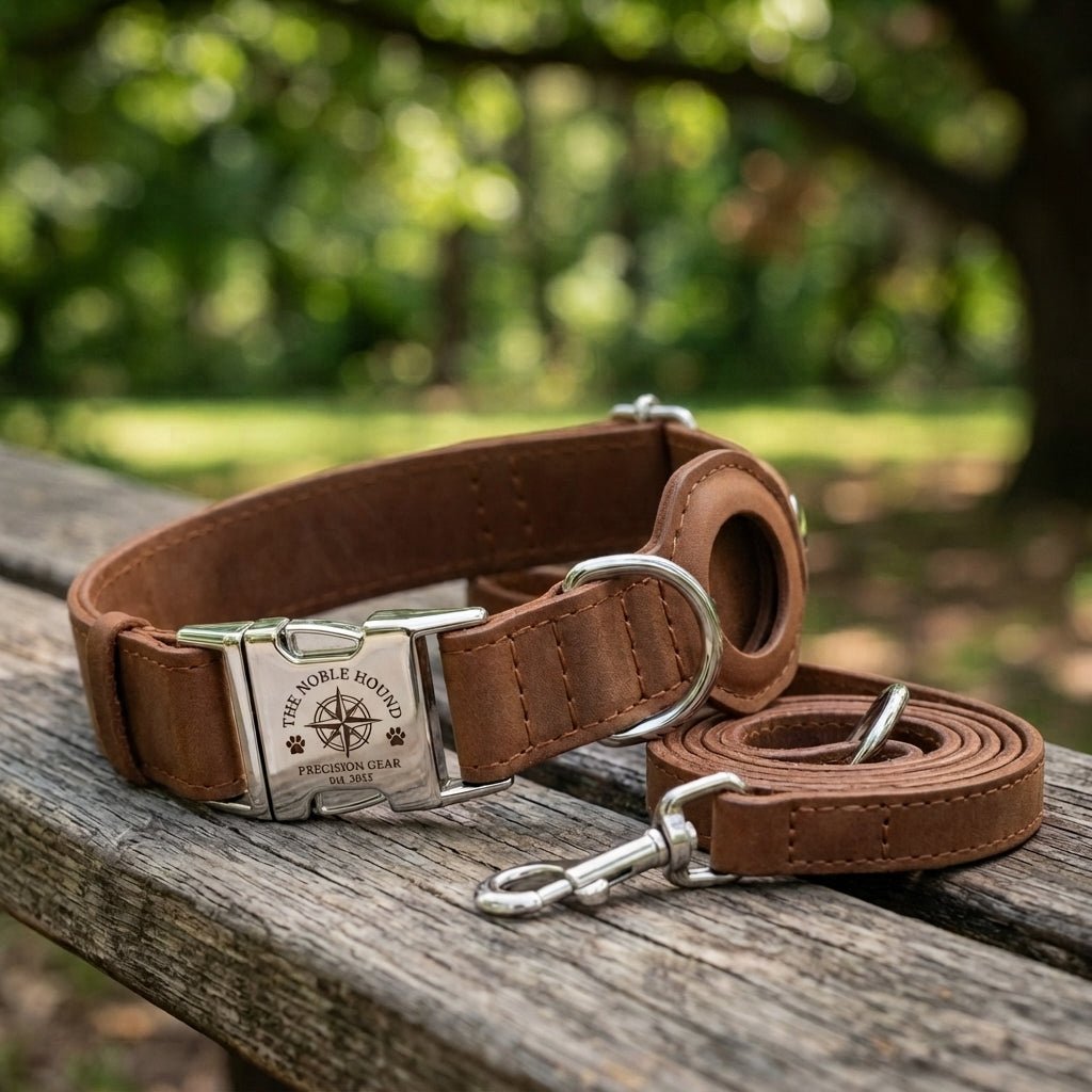Personalized AirTag Dog Collar Soft Leather Adjustable GPS Tracking Custom Engraved - Us Engravo