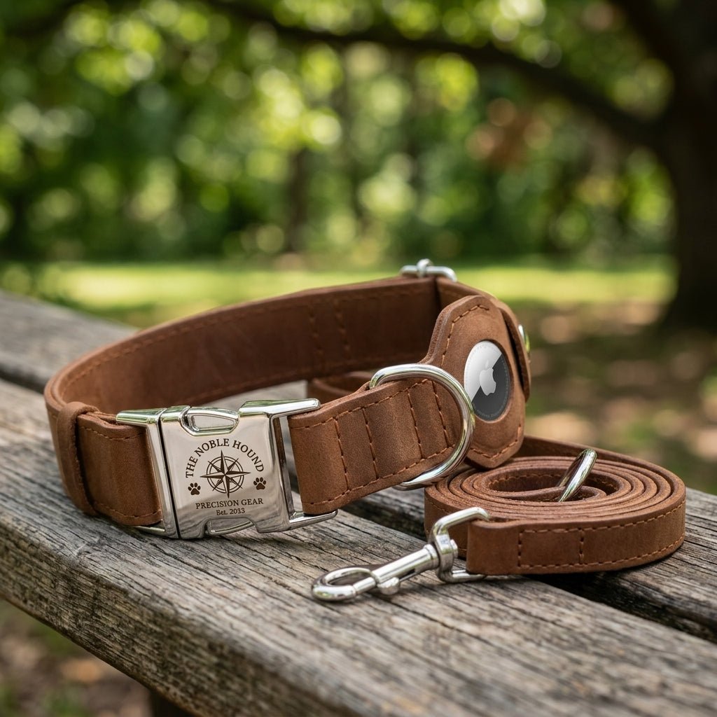 Personalized AirTag Dog Collar Soft Leather Adjustable GPS Tracking Custom Engraved - Us Engravo