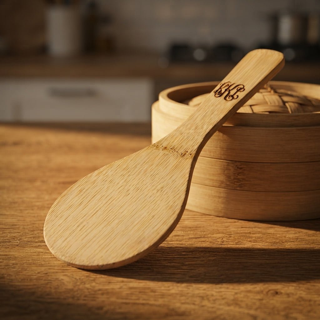 Personalized Bamboo Rice Paddle Non Stick Wooden Serving Spoon Housewarming Gift Custom Engraved - Us Engravo