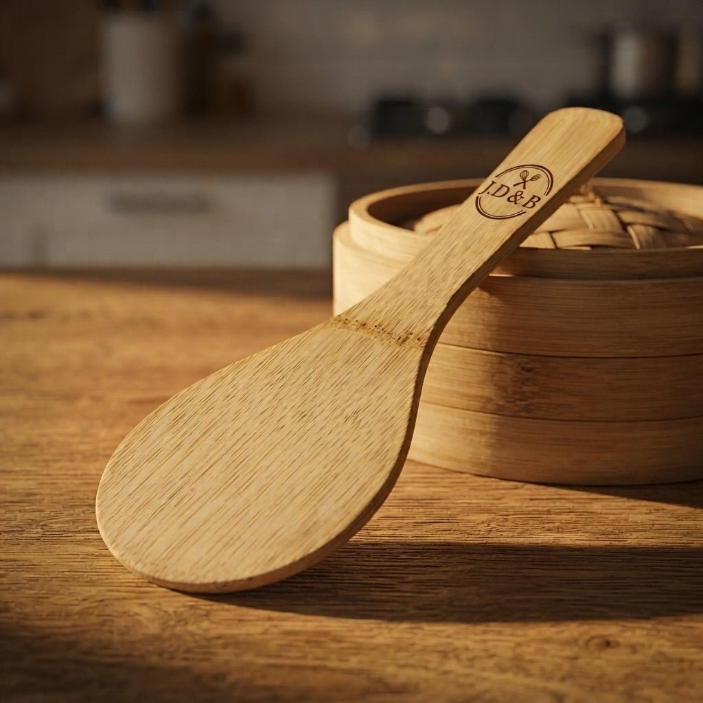 Personalized Bamboo Rice Paddle Non Stick Wooden Serving Spoon Housewarming Gift Custom Engraved - Us Engravo