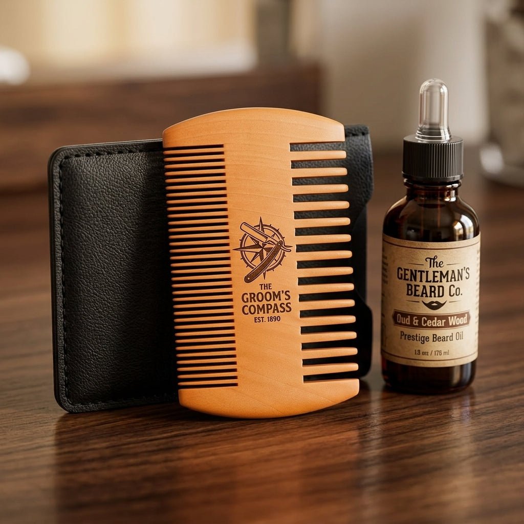 Personalized Beard Comb Peach Wood with Leather Case Gift for Him Custom Engraved - Us Engravo