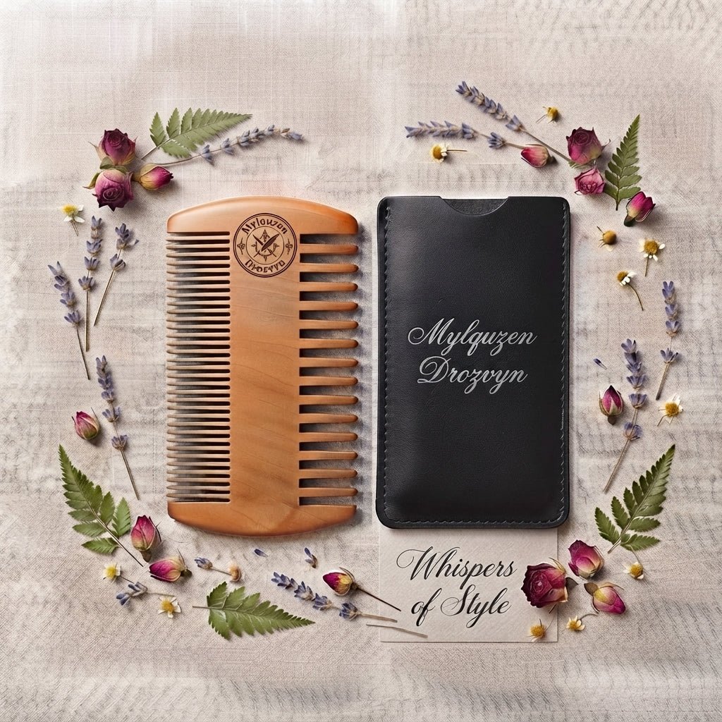 Personalized Beard Comb Peach Wood with Leather Case Gift for Him Custom Engraved - Us Engravo