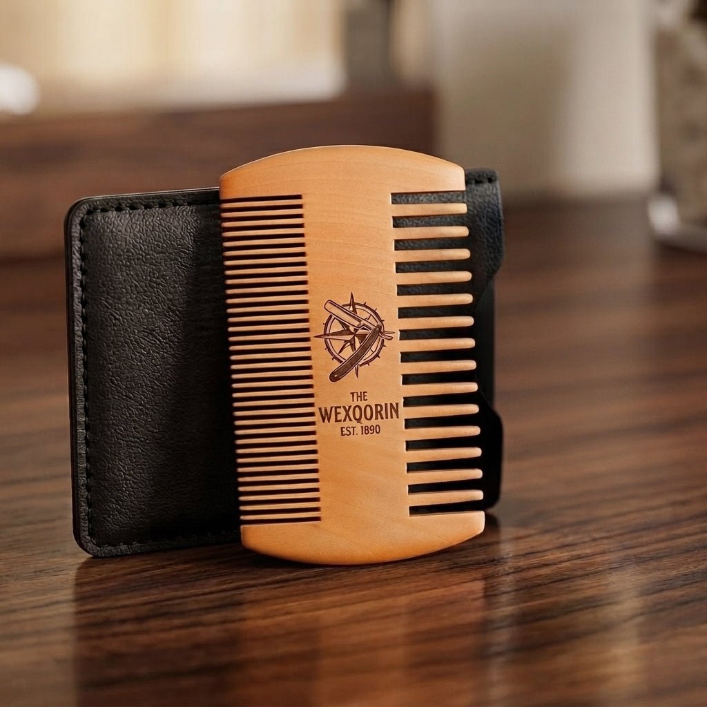 Personalized Beard Comb Peach Wood with Leather Case Gift for Him Custom Engraved - Us Engravo
