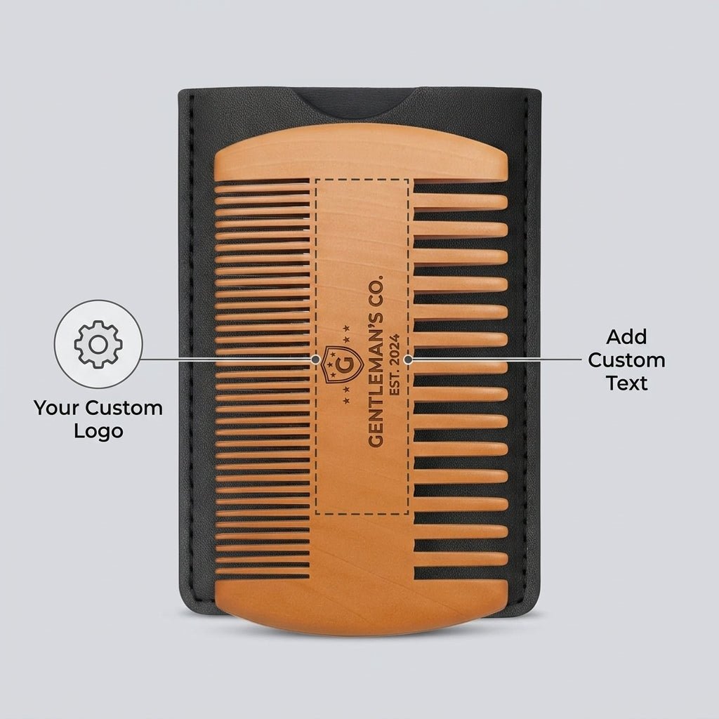 Personalized Beard Comb Peach Wood with Leather Case Gift for Him Custom Engraved - Us Engravo