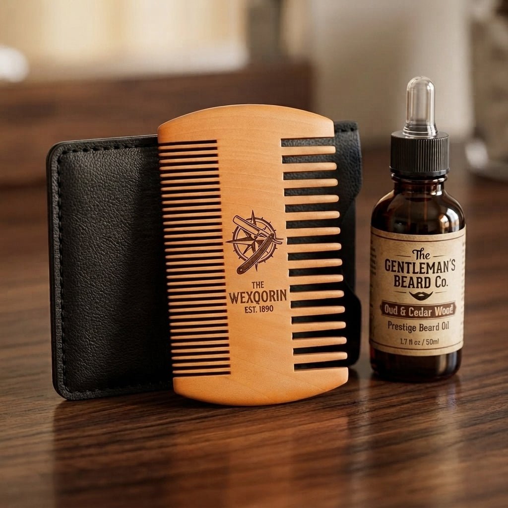 Personalized Beard Comb Peach Wood with Leather Case Gift for Him Custom Engraved - Us Engravo
