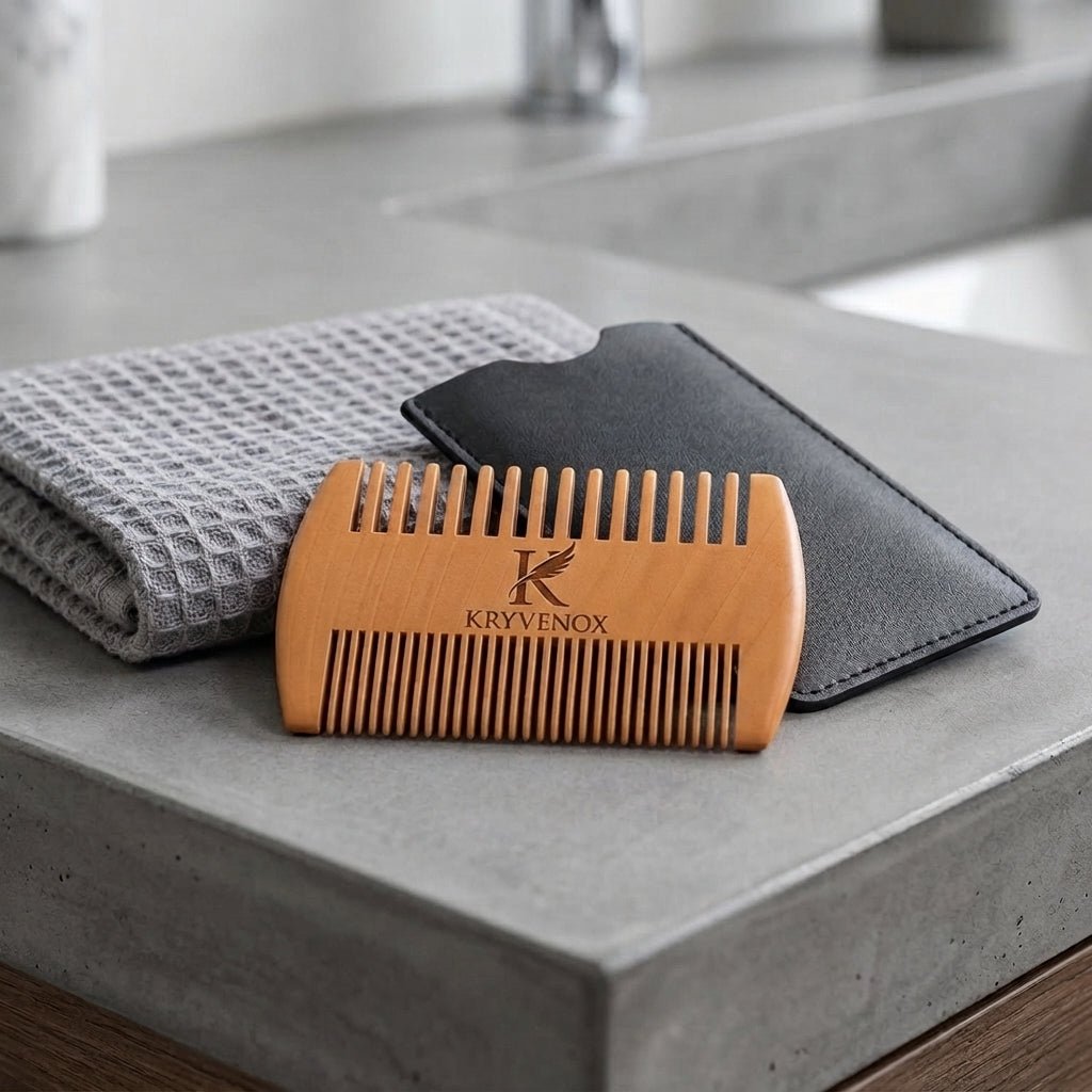 Personalized Beard Comb Peach Wood with Leather Case Gift for Him Custom Engraved - Us Engravo