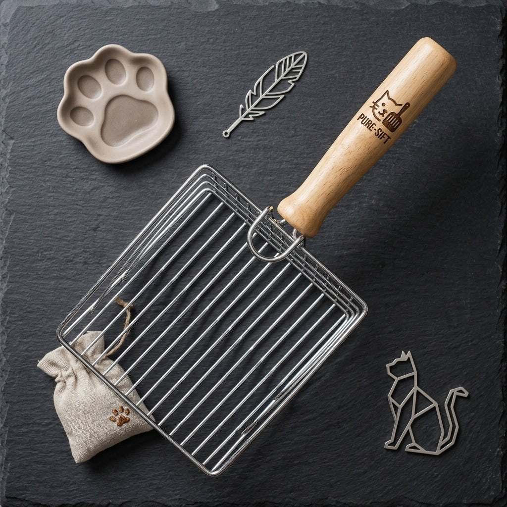 Personalized Cat Litter Scoop Stainless Steel Wooden Handle Gift for Cat Lovers Custom Engraved - Us Engravo