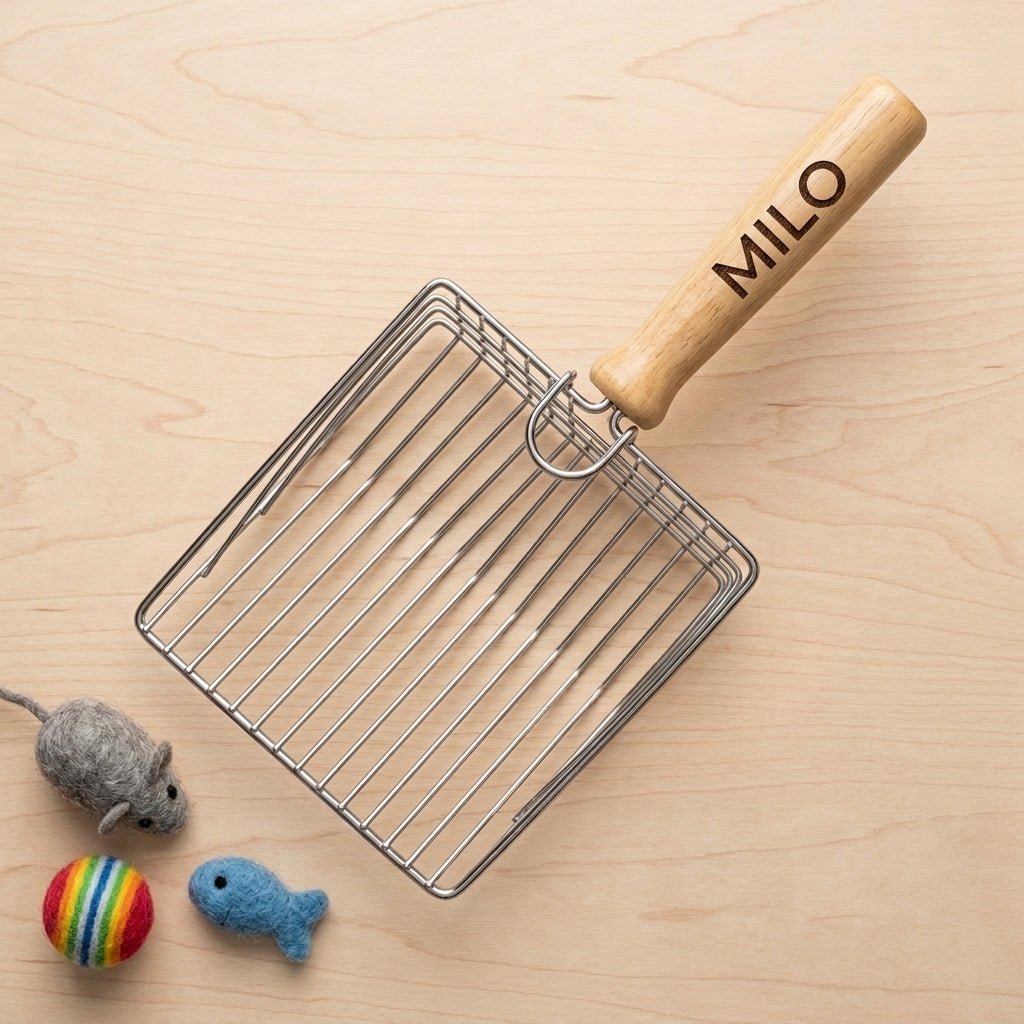 Personalized Cat Litter Scoop Stainless Steel Wooden Handle Gift for Cat Lovers Custom Engraved - Us Engravo