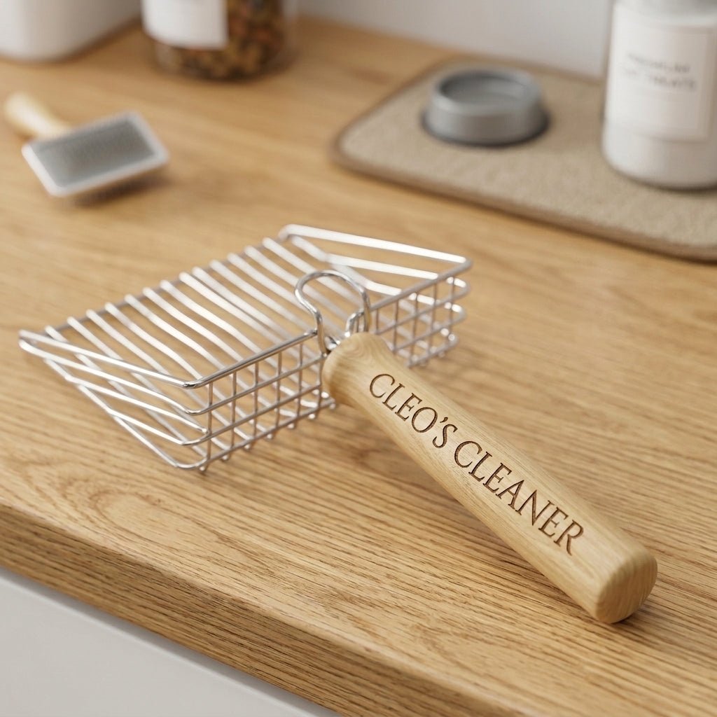 Personalized Cat Litter Scoop Stainless Steel Wooden Handle Gift for Cat Lovers Custom Engraved - Us Engravo