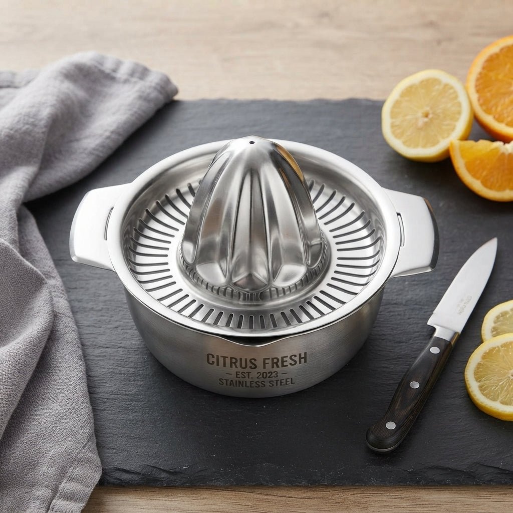 Personalized Citrus Juicer Stainless Steel Manual Hand Press Lemon Squeezer with Bowl Custom Engraved - Us Engravo