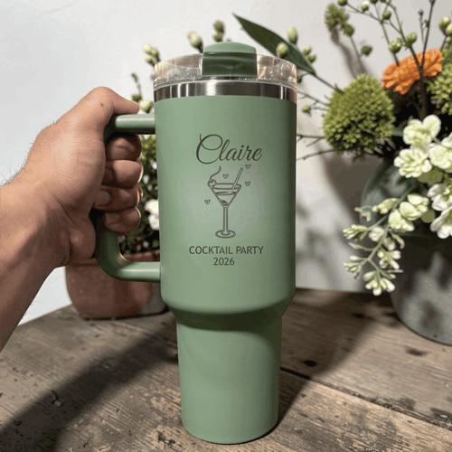 Personalized Cocktail Party 40oz Tumbler | Custom Name & Year Engraved Stanley Quencher | Party Gift - Us Engravo