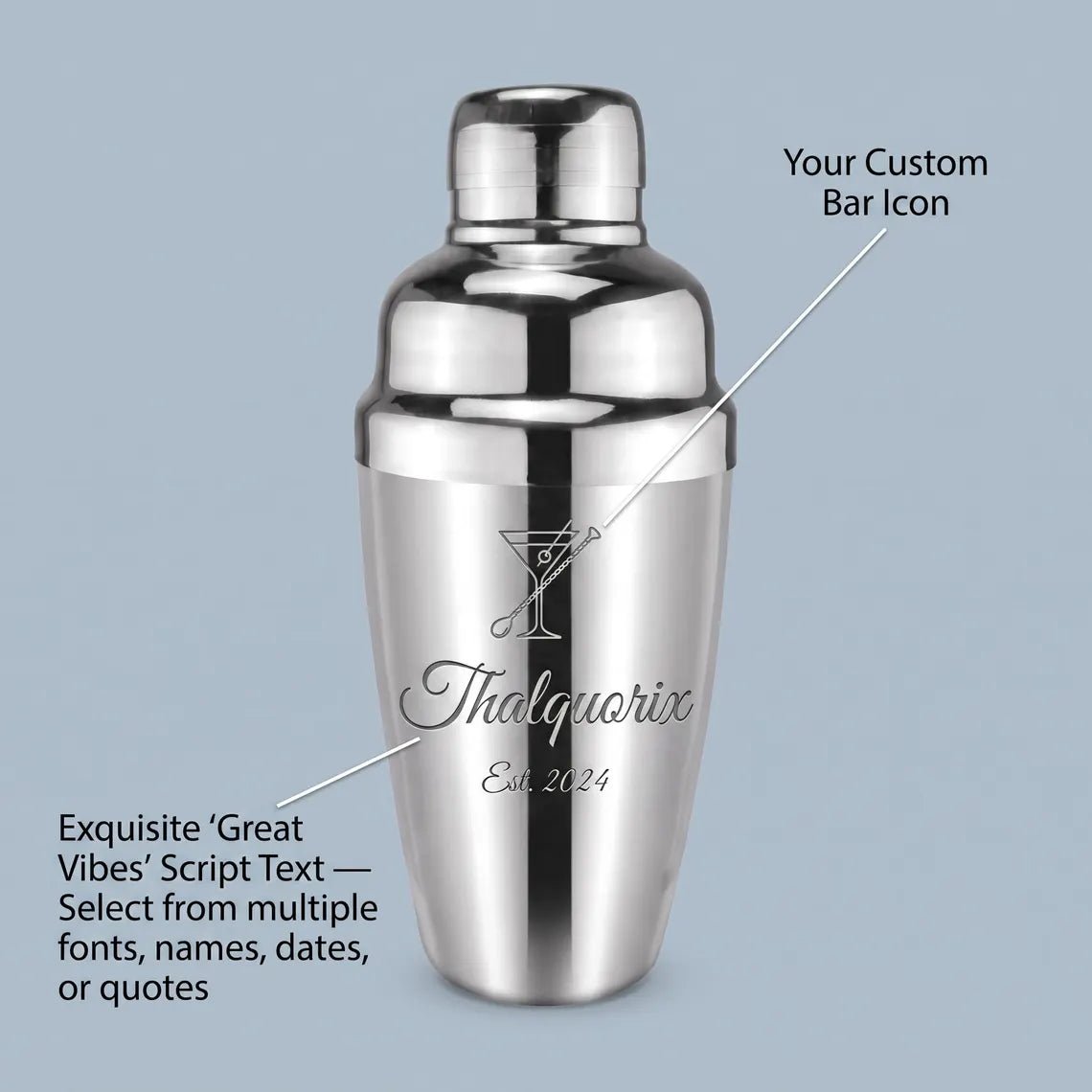 Personalized Cocktail Shaker Stainless Steel with Built In Strainer Groomsmen Gift Custom Engraved - Us Engravo